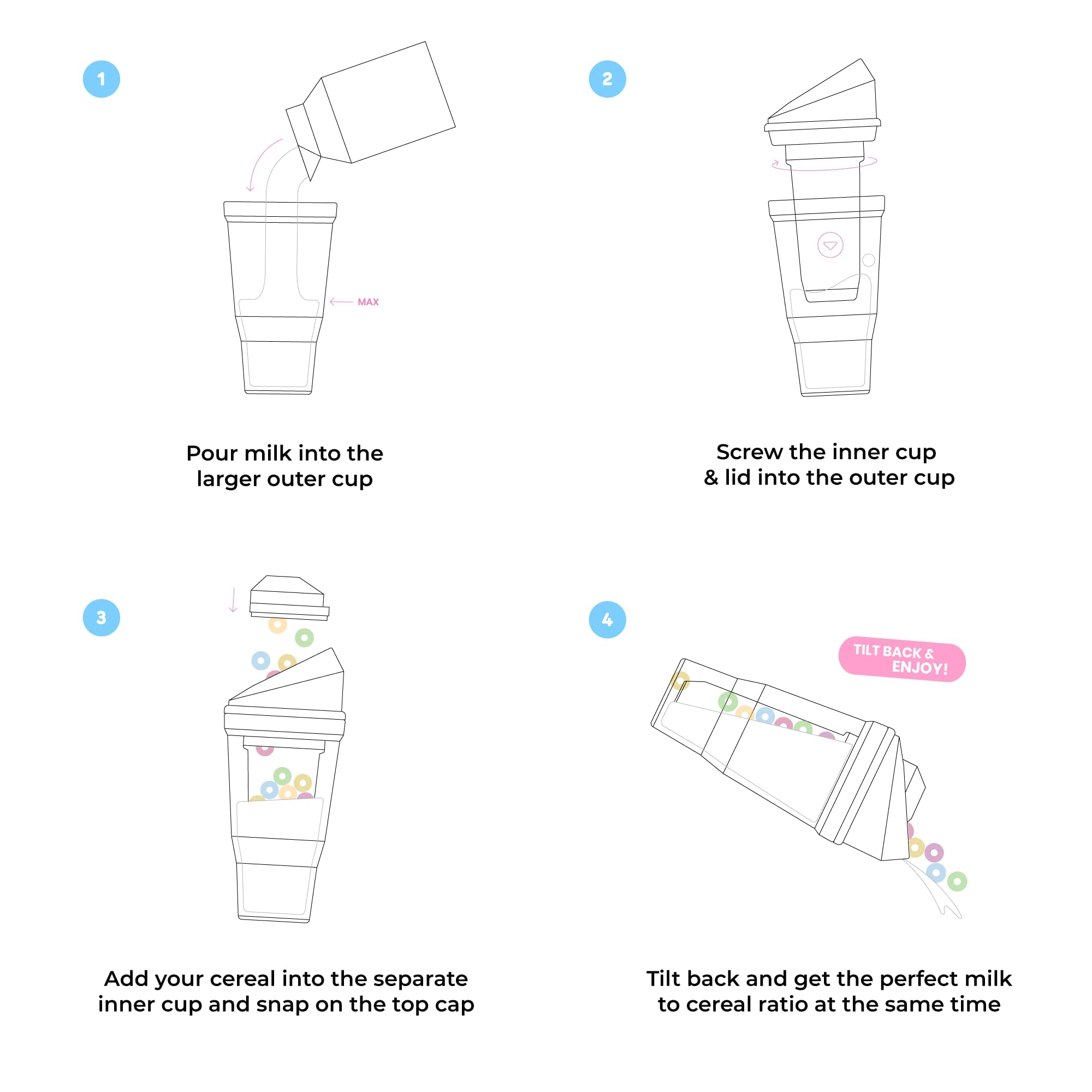 CRUNCHCUP XL Black - Portable Plastic Cereal Cup with Lid, Perfect for Breakfast On The Go, Travel, Camping & Office - No Bowl or Spoon Needed | Holds Milk & Cereal Together | BPA-Free & Leak-Proof Design