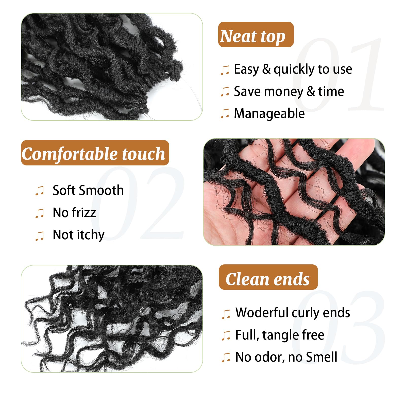 10 Inch Goddess Locs Crochet Hair - 6 Pack Pre-Looped Faux Locs for Black Women | Boho Style with Curly Ends (Color 1B) | Perfect for Protective Styling, Natural Hair Care & Everyday Wear