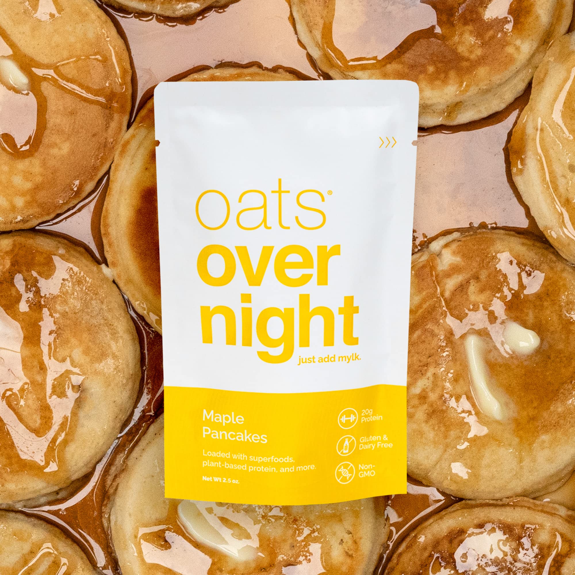 Oats Overnight - Maple Pancakes Flavor - Vegan Protein Oatmeal Shake (20g Protein, High Fiber) - Gluten Free & Non-GMO Breakfast (2.5oz/Serving, 24 Pack) - Perfect for Busy Mornings, Post-Workout Recovery & Healthy On-the-Go Meals