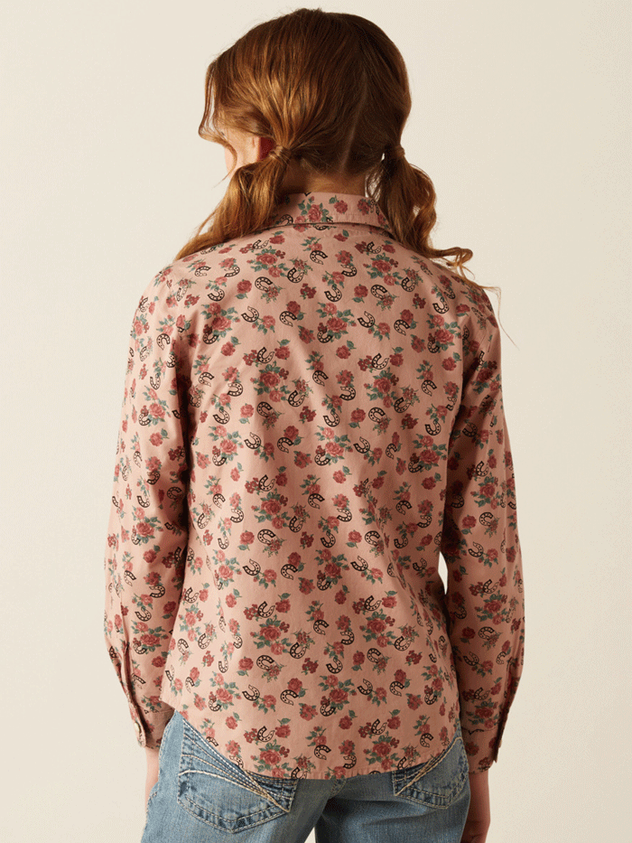 Ariat 10053889 Kids Western Shirt with Floral & Horseshoe Print - Perfect for Rodeo, Horse Riding & Country Style Outfits