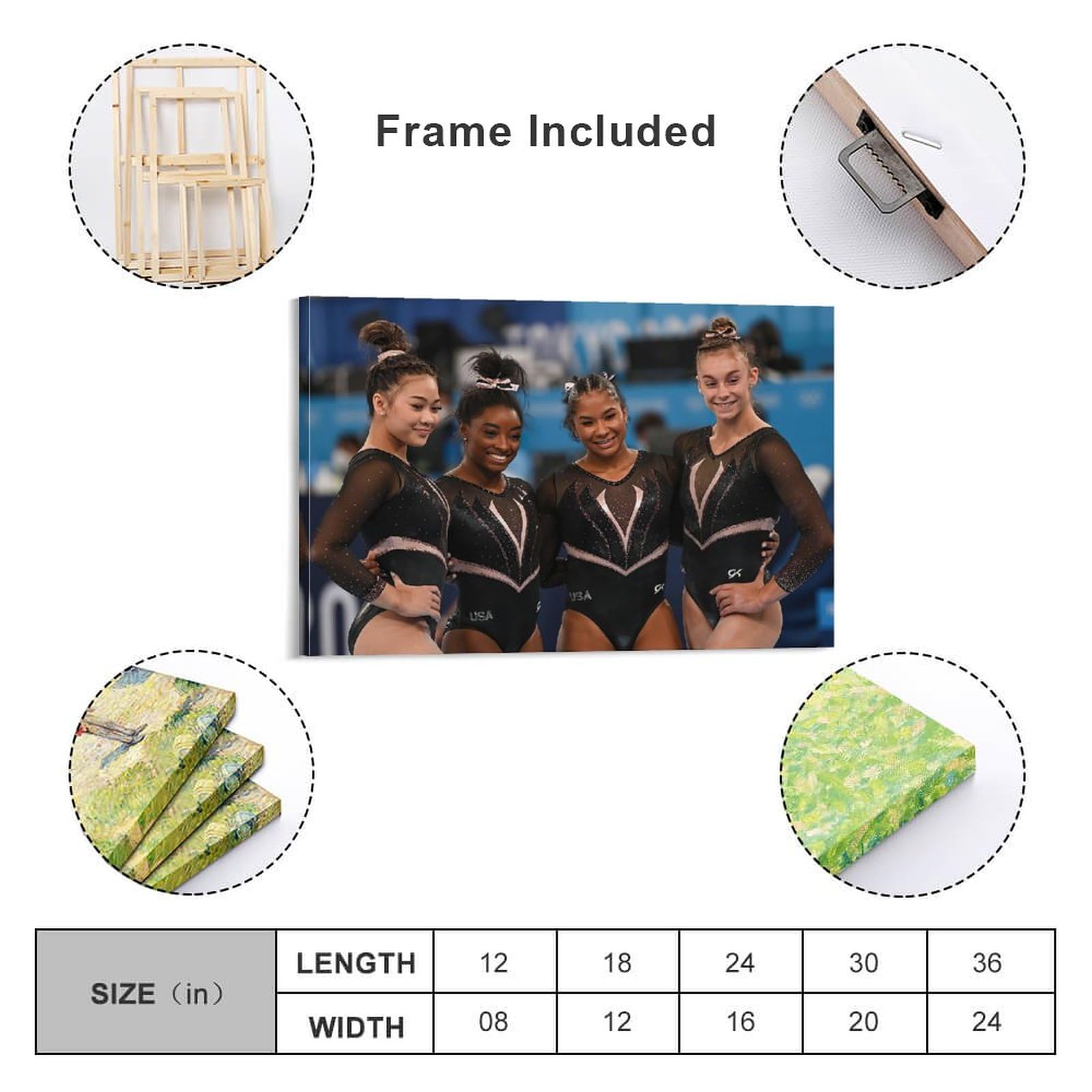 Simone Biles & US Women's Gymnastics Team Canvas Poster - Jordan Chiles, Sunisa Lee, Grace McCallum - 24x36 Inch (60x90cm) Wall Art for Home Decor, Bedroom, Gym & Office - Perfect Gift for Gymnastics Fans