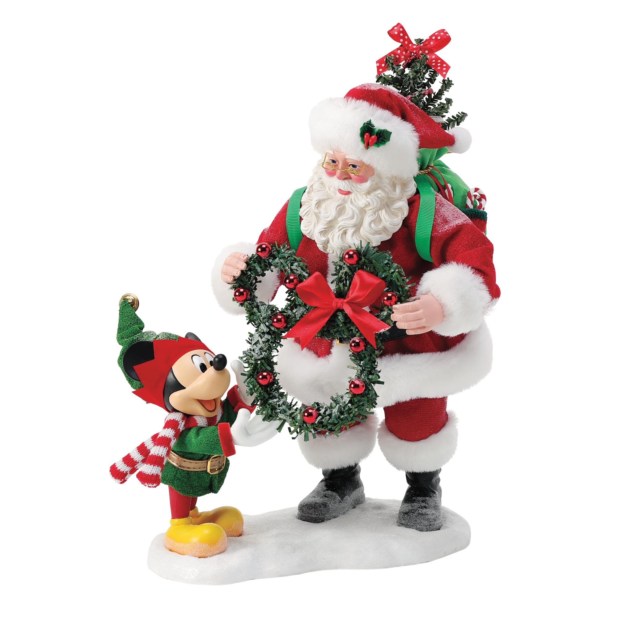 Department 56 Disney Santa & Elf Mickey Mouse Evergreen Friendship Collectible Figurine - 10.5 Inch Multicolor Holiday Decoration for Christmas Tree, Mantel & Home Decor