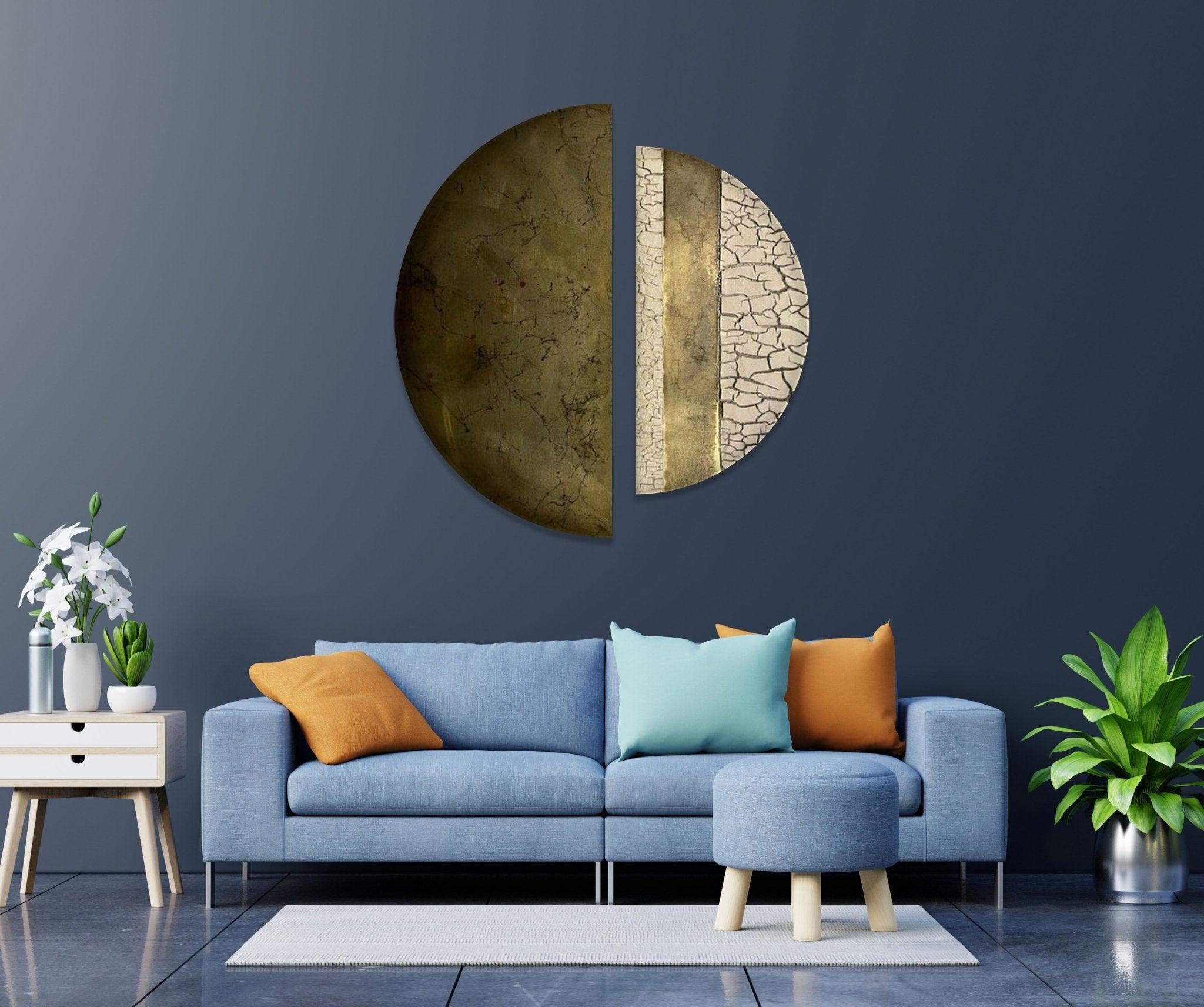 2 Piece Abstract Beige Cracked Glass Wall Art Set - Modern Home Decor for Living Room, Bedroom & Office - Unique Cracked Texture Canvas Painting for Contemporary Interior Design