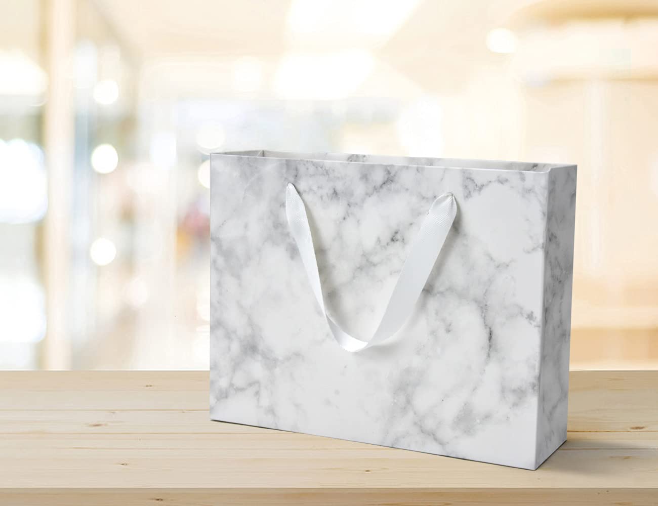 HUAPRINT Elegant Marble Paper Bags with Ribbon Handles - 20 Pack Premium Gift Bags 10.6x8.3x3.1 Inches for Wedding Favors, Party Decorations, Retail Packaging & Lunch Bags - Perfect for Bridal Showers, Birthday Gifts and Boutique Merchandise Display
