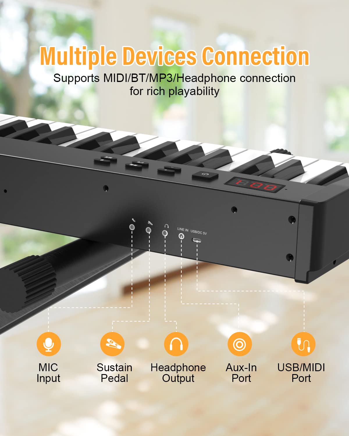 KONIX 88-Key Semi-Weighted Digital Piano Keyboard - Full Size Portable Electronic Piano with X Stand, Sustain Pedal, Power Adapter & Carrying Bag | Perfect for Beginners, Home Practice & Live Performances