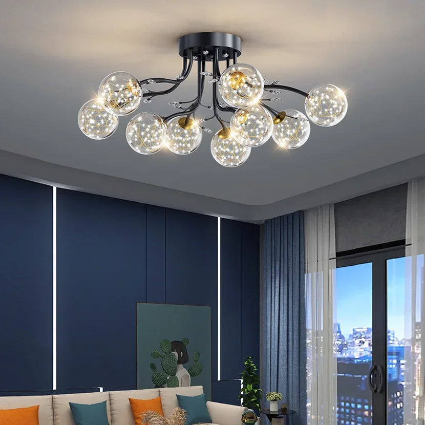 Modern Bubble Glass Flush Mount Ceiling Light - Anya Elegant LED Fixture for Bedroom, Living Room, Kitchen & Hallway Lighting