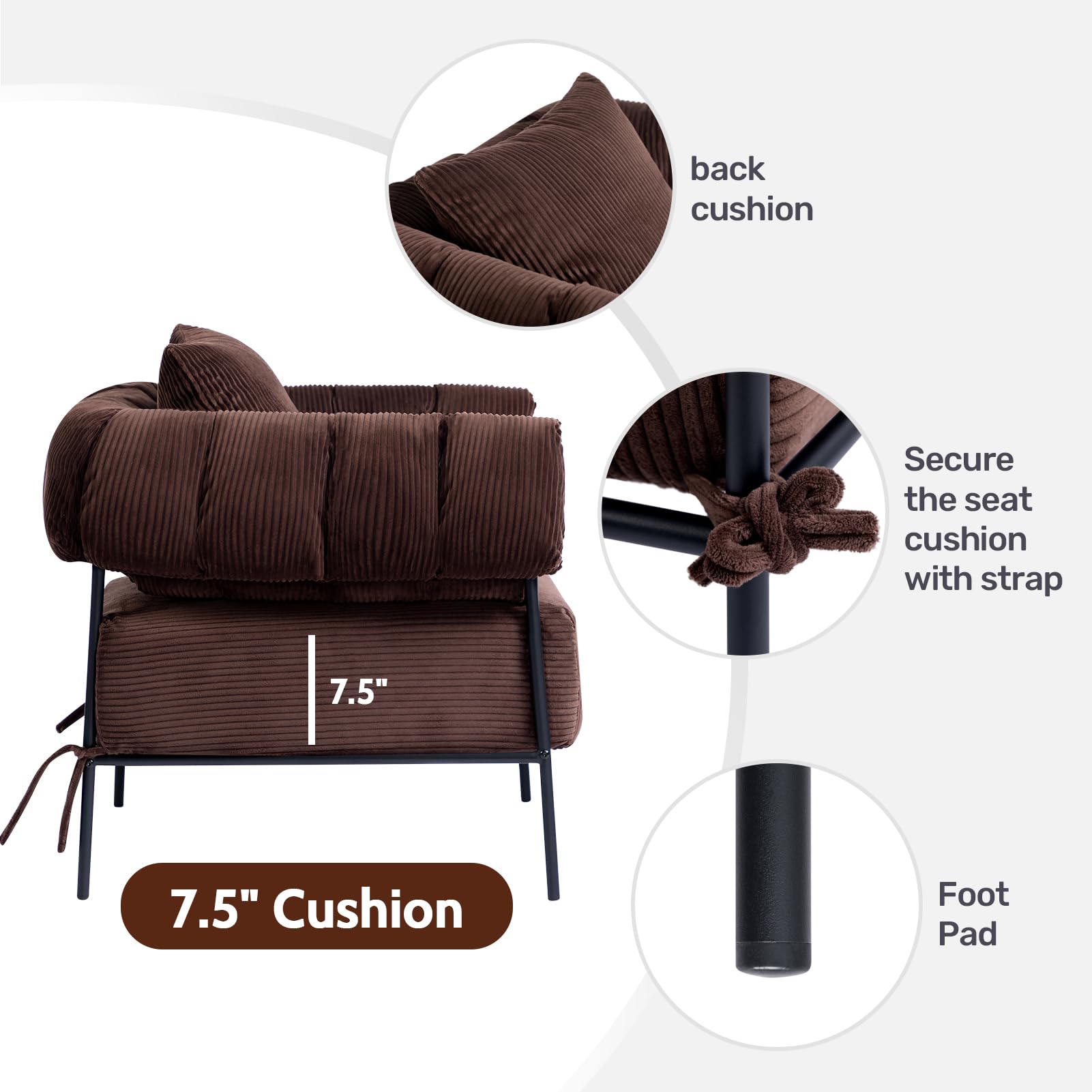HollyHOME Modern Velvet Accent Chair with Ottoman - Plush Upholstered Reading Armchair & Footstool Set, Large Comfy Lounge Chair for Living Room, Bedroom, Office - Perfect for Relaxing, Reading & Coffee Time