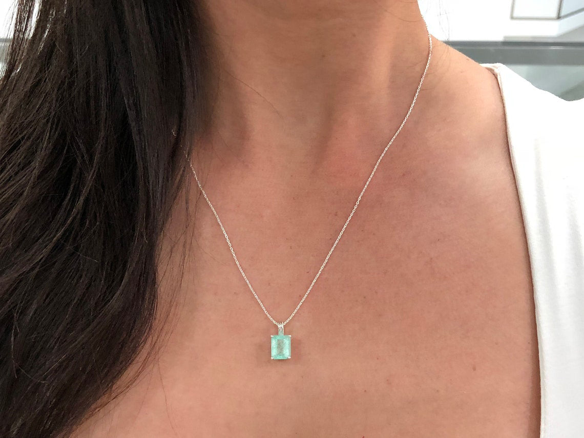 2.50 Carat Natural Light Green Emerald Pendant Necklace - 925 Sterling Silver Jewelry for Women - Perfect for Weddings, Anniversaries & Special Occasions