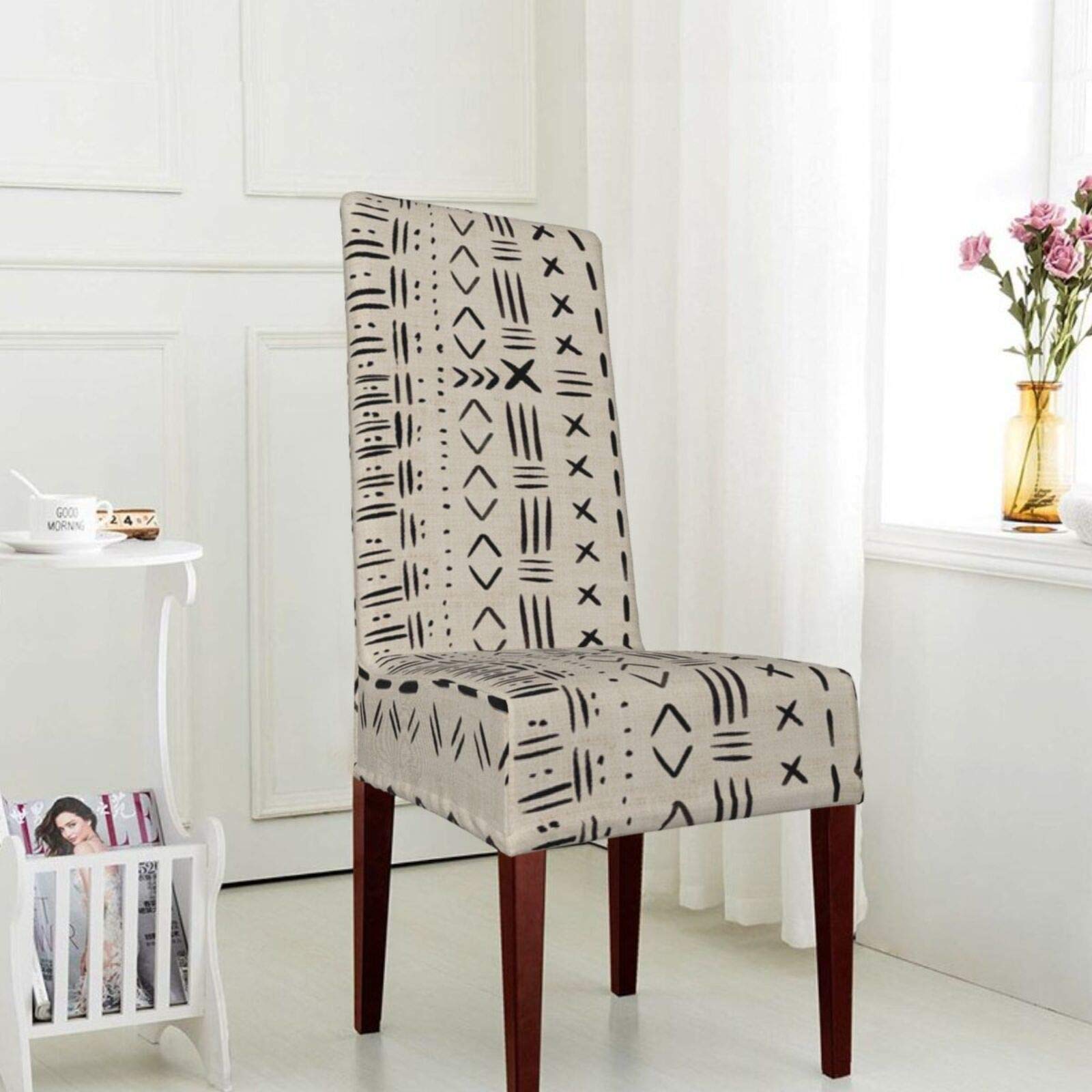 Bohemian Tribal Mudcloth Stretch Chair Slipcovers - Washable Dining Chair Covers for Home, Hotel & Restaurant Use | Perfect for Ceremonies, Banquets, Weddings & Parties | Durable & Stylish Home Decor Protection