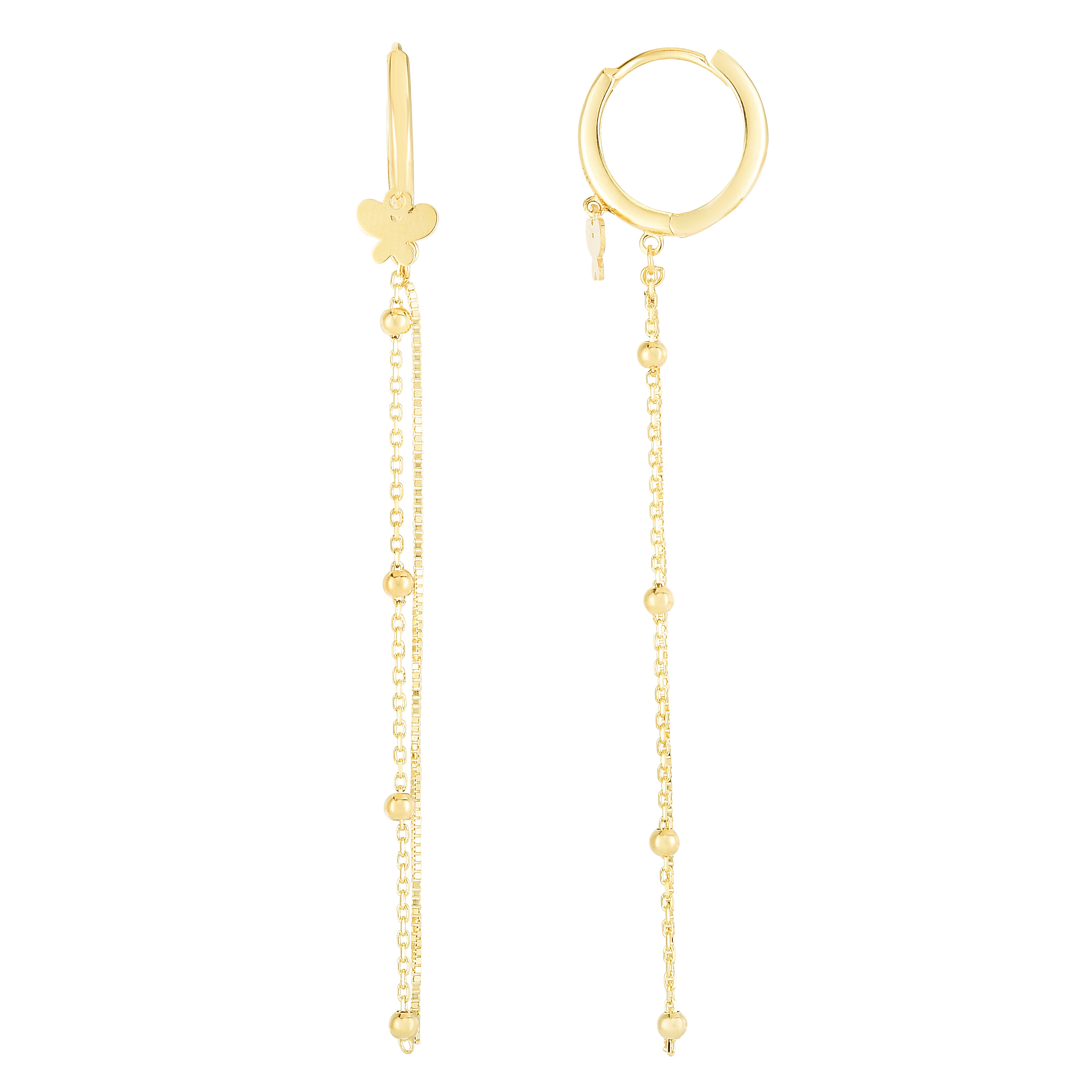 14K Gold Butterfly Chain Drop Huggie Earrings for Women - Elegant Dainty Hoop Earrings for Everyday Wear, Gift Giving & Special Occasions
