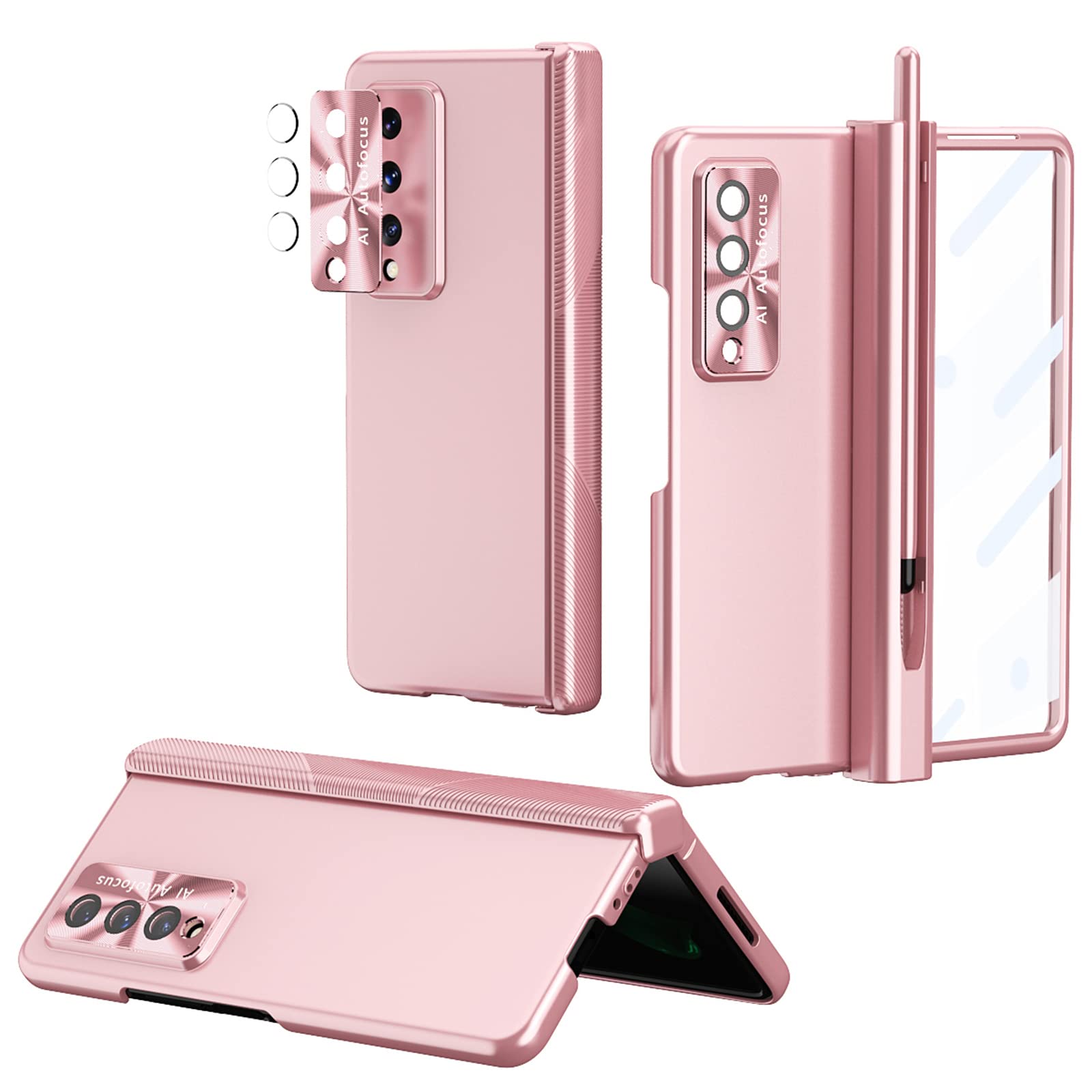 Premium 4-in-1 Magnetic Hinge Protection Case for Samsung Galaxy Z Fold 3 5G - Includes S Pen Holder & Replacement S Pen (Pink) | Shockproof Cover for Work, Travel & Everyday Use