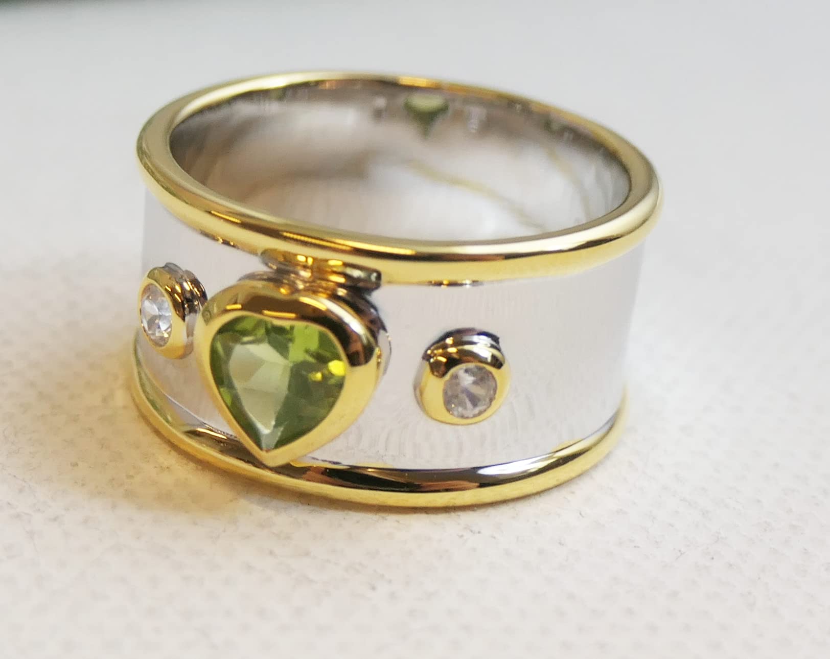Peridot & Zircon Heart Shaped Sterling Silver Ring - Natural Gemstone Jewelry, August Birthstone - Handmade Gift for Women, Valentine's Day, Mother's Day & Birthday - Perfect for Romantic Occasions, Anniversary Celebrations & Special Surprises