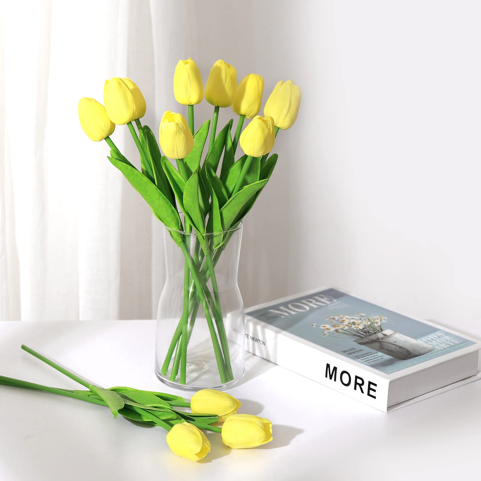 20 Pcs Real Touch Yellow Artificial Tulips - PU Faux Flowers Bouquet for Home, Office, Wedding & Party Decor | Perfect for Centerpieces, Tablescapes & DIY Floral Arrangements