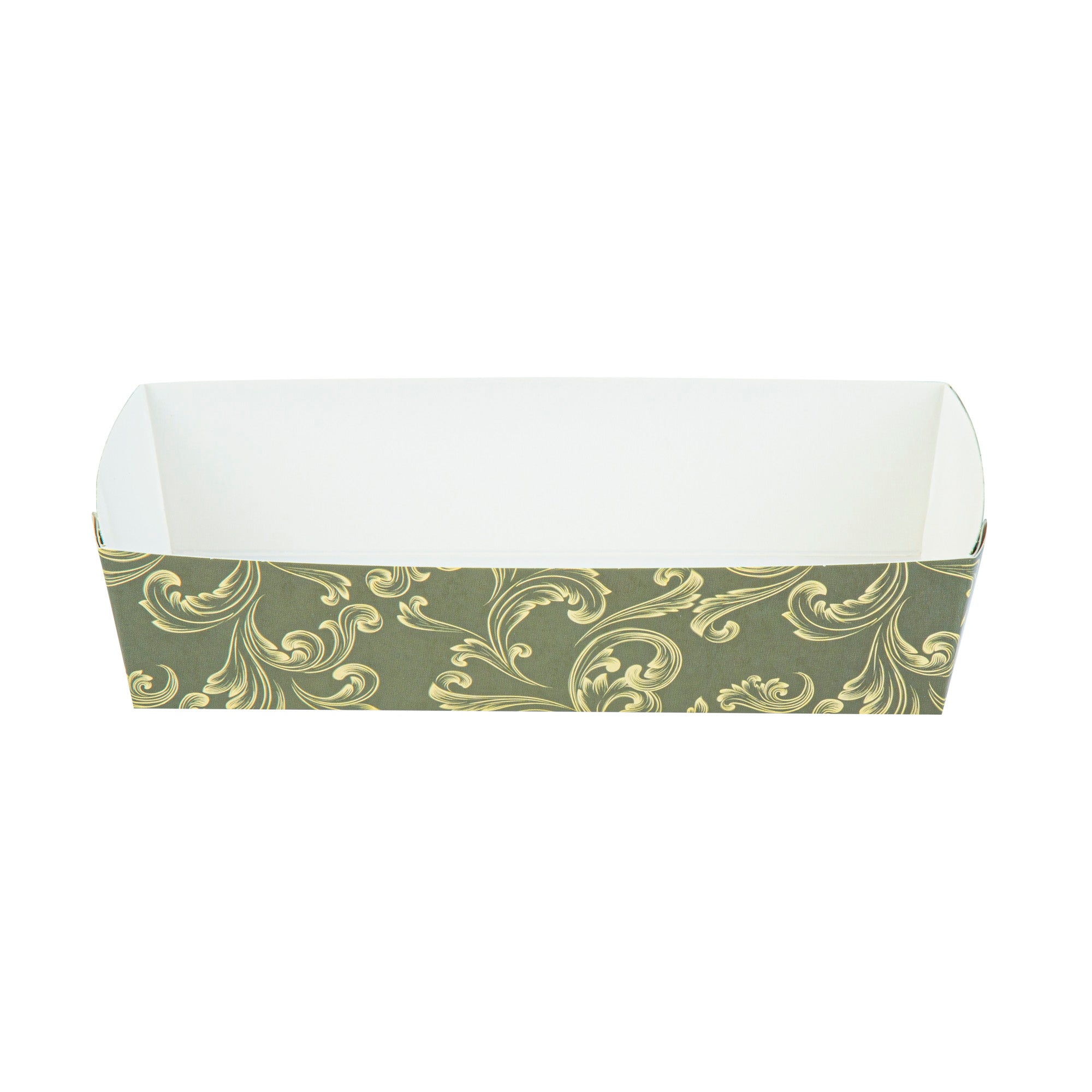 Bake Tek 14 oz Dark Green Vintage Floral Paper Baking Tray - Greaseproof & Eco-Friendly - 7.75