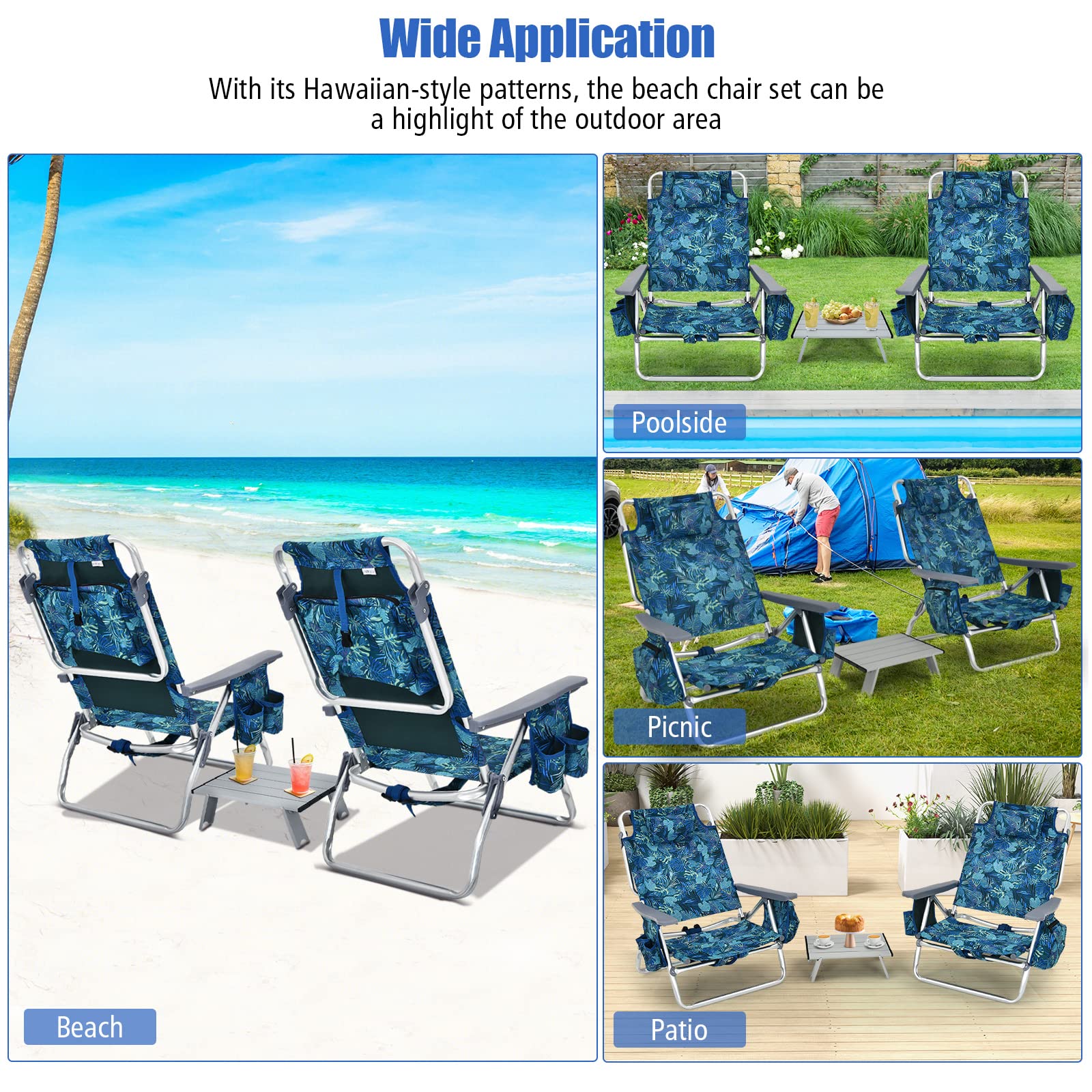 **Tangkula 5-Position Adjustable Beach Chair with Built-in Table & Cooler Bag - Lightweight Folding Backpack Chair with 2 Cup Holders & Towel Bar - Perfect for Beach, Camping, Picnics & Outdoor Relaxation (Navy)**