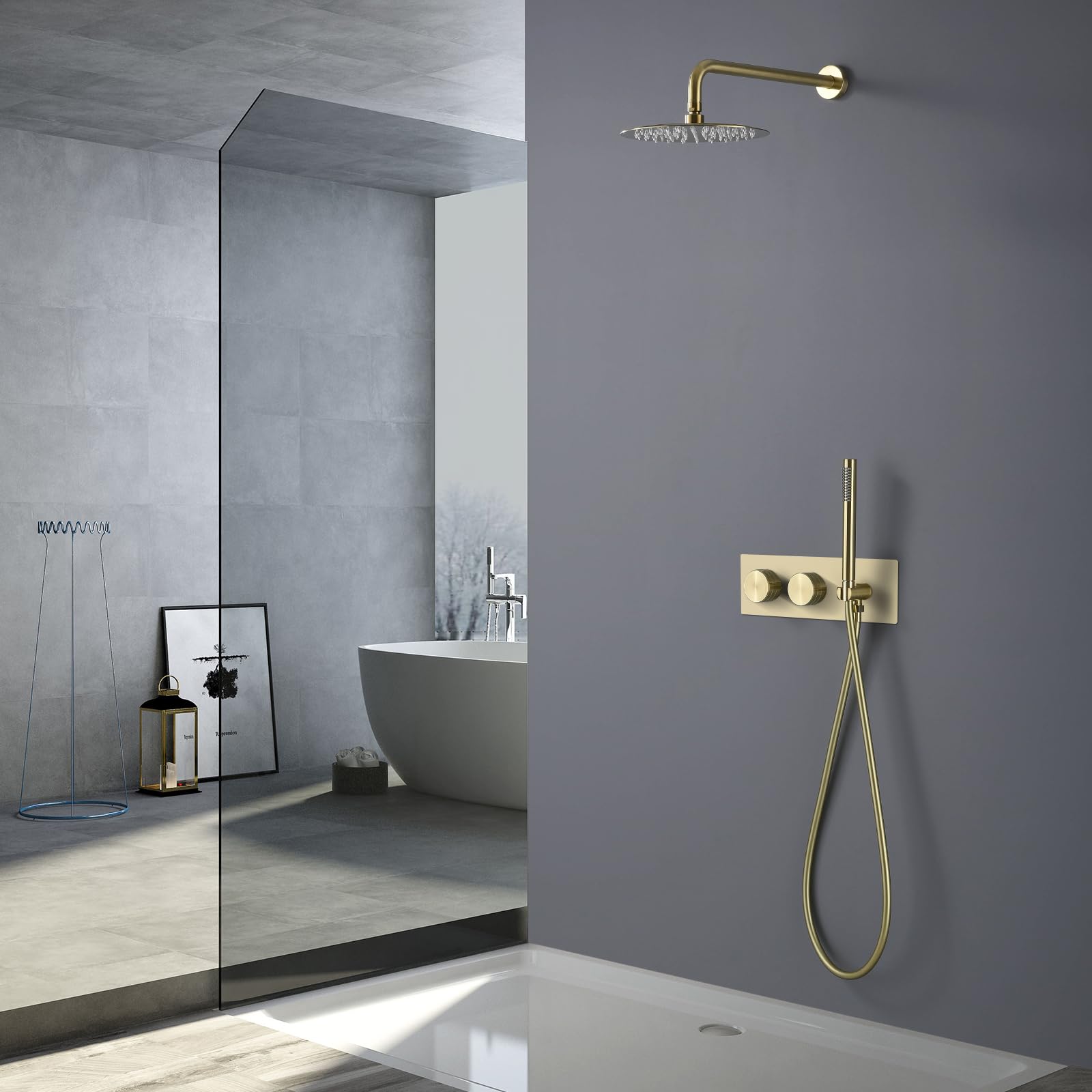 TRUSTMI 10 Inch Rainfall Shower System - Modern 3 Function Concealed Shower Faucet Set with Handheld Shower Head, Trim Kit & Brass Valve - Brushed Gold Finish for Luxury Bathroom & Spa Experience