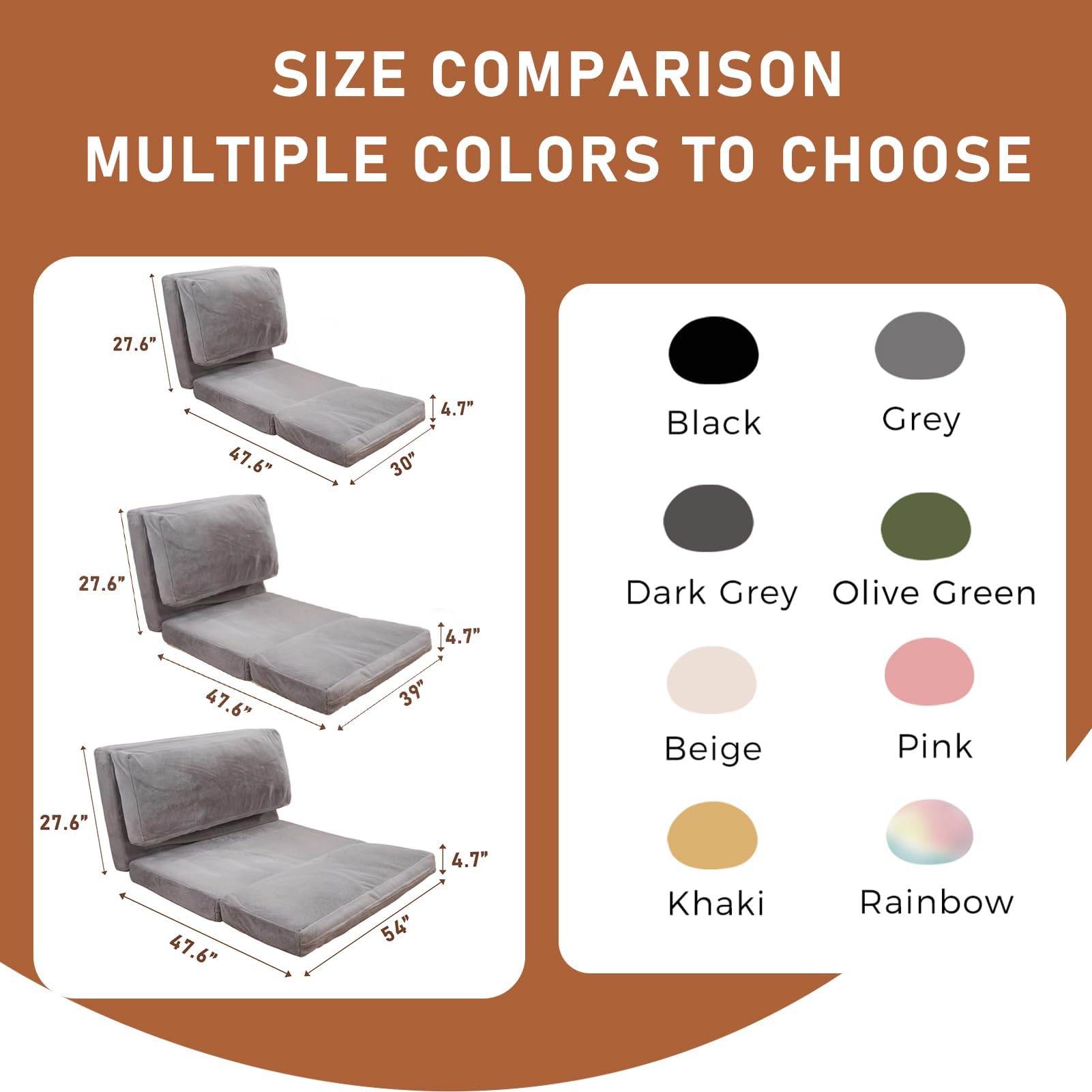 MAXYOYO Extra Thick Folding Bean Bag Bed - 54x95 Inch Floor Sofa for Adults with Washable Faux Fur Cover | Versatile Floor Couch for Bedroom, Living Room & Guest Room | Grey Comfortable Floor Chair for Relaxing, Lounging & Sleepovers