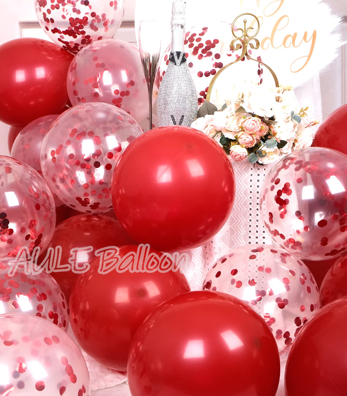 **42-Pack 12in Red Confetti & Latex Balloons with 64ft Ribbons - Party Decorations for Birthday, Wedding, Baby Shower & Holiday Celebrations**