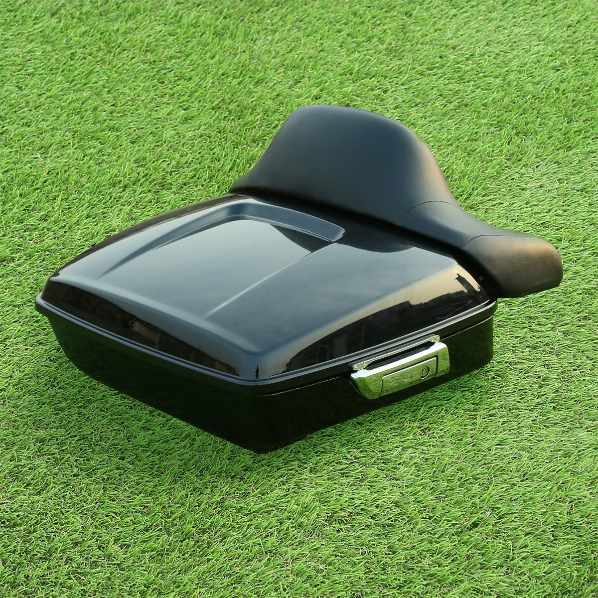 XMT-MOTO Vivid Black Chopped Tour Pack Luggage Kit with Wrap-Around Backrest Pad & Fitted Lining - Compatible with Harley Touring Road King, Road Glide, Street Glide, Electra Glide, Ultra-Classic 2014-2023 | Perfect for Long-Distance Motorcycle Trips & Road Adventures