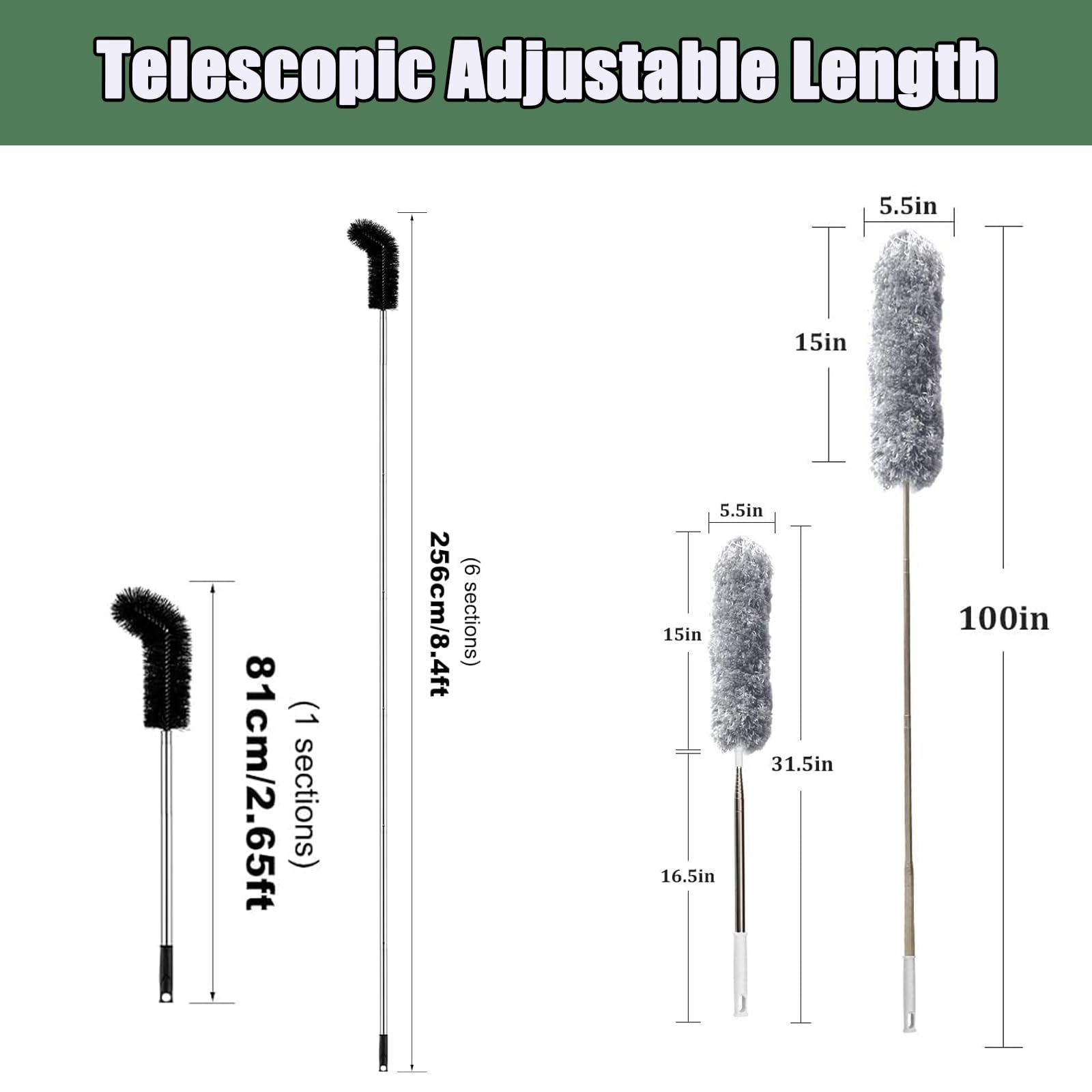 Adjustable Gutter Cleaner with 9.2ft Pole & Dual Heads - for Roof Cleaning