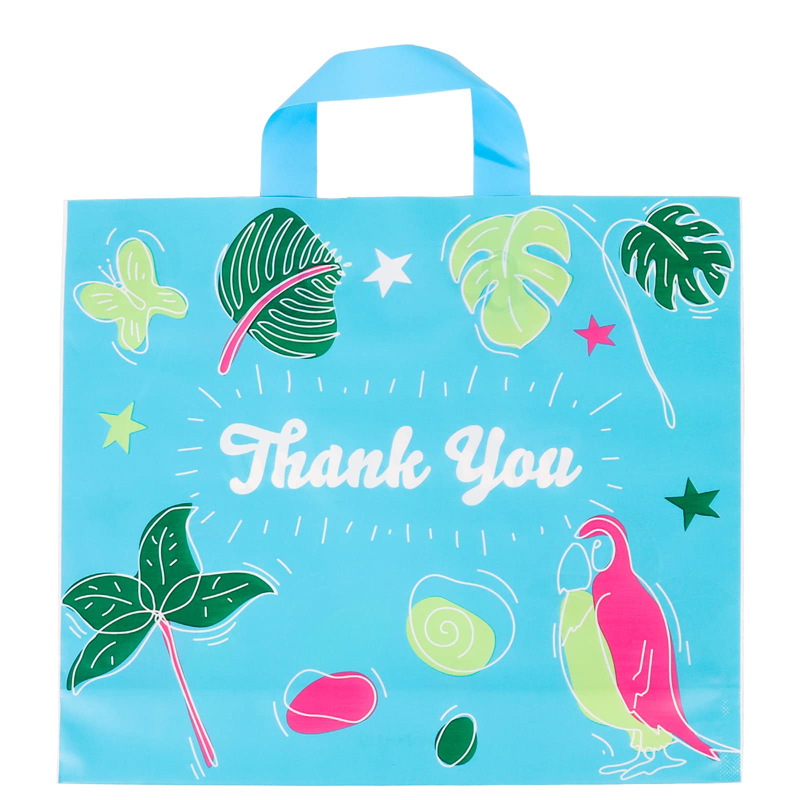 50 Pack Toucan Pattern Thank You Gift Bags with Soft Loop Handles - 12x14 Inch Reusable Retail Shopping Bags for Small Business, Boutique & Clothing Packaging | Perfect for Merchandise, Party Favors & Eco-Friendly Shopping