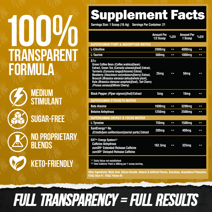 Alpha Lion SUPERHUMAN® PRE Workout Supplement 342.3g - Boost Energy, Focus & Performance for Intense Training | Pre-Workout Powder for Gym, Bodybuilding & Fitness Enthusiasts