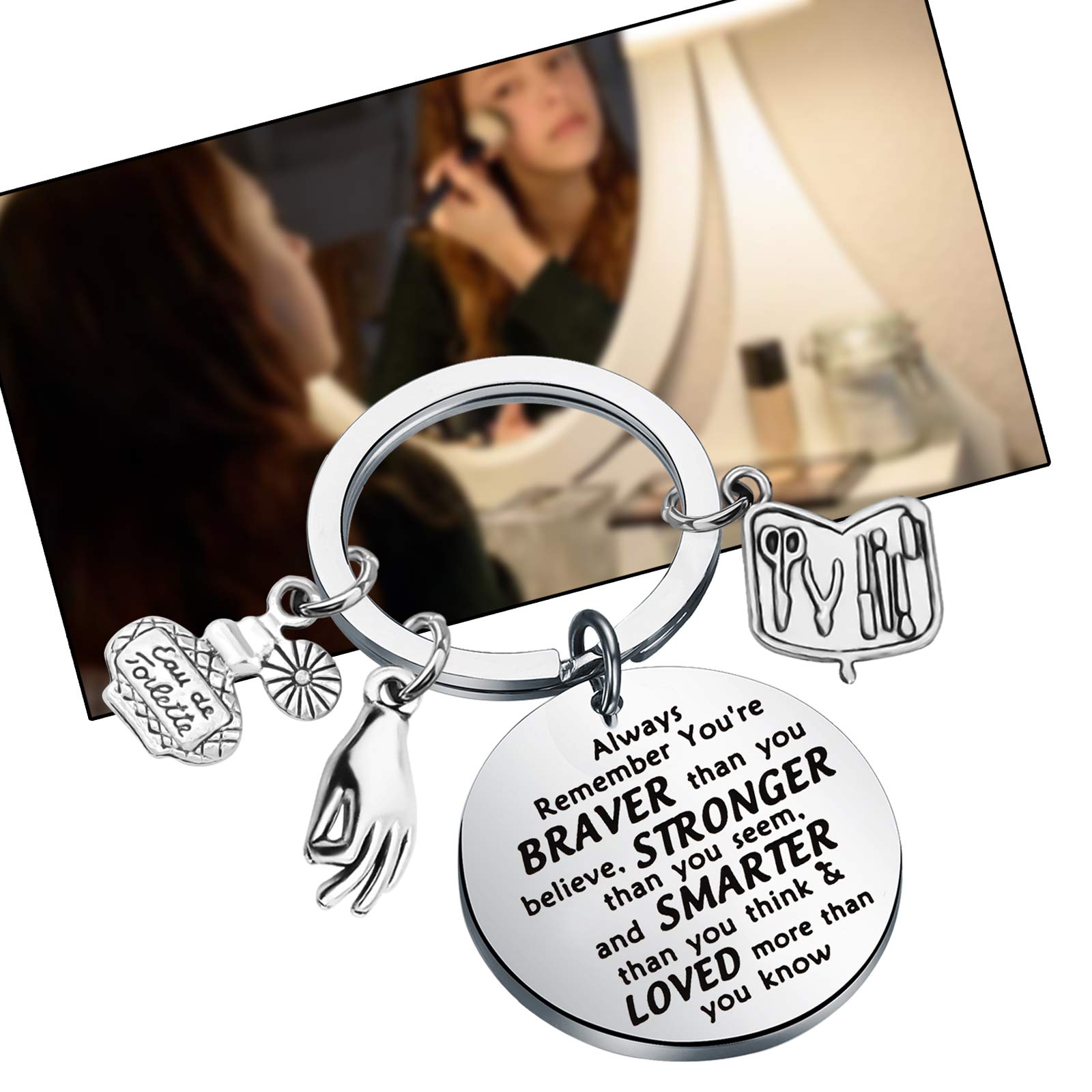BAUNA Nail Tech Keychain - Inspirational Manicurist Graduation Gift, Nail Technician Jewelry with 'Braver Than You Believe' Message - Perfect for Nail Artists, Cosmetology Students & Salon Professionals