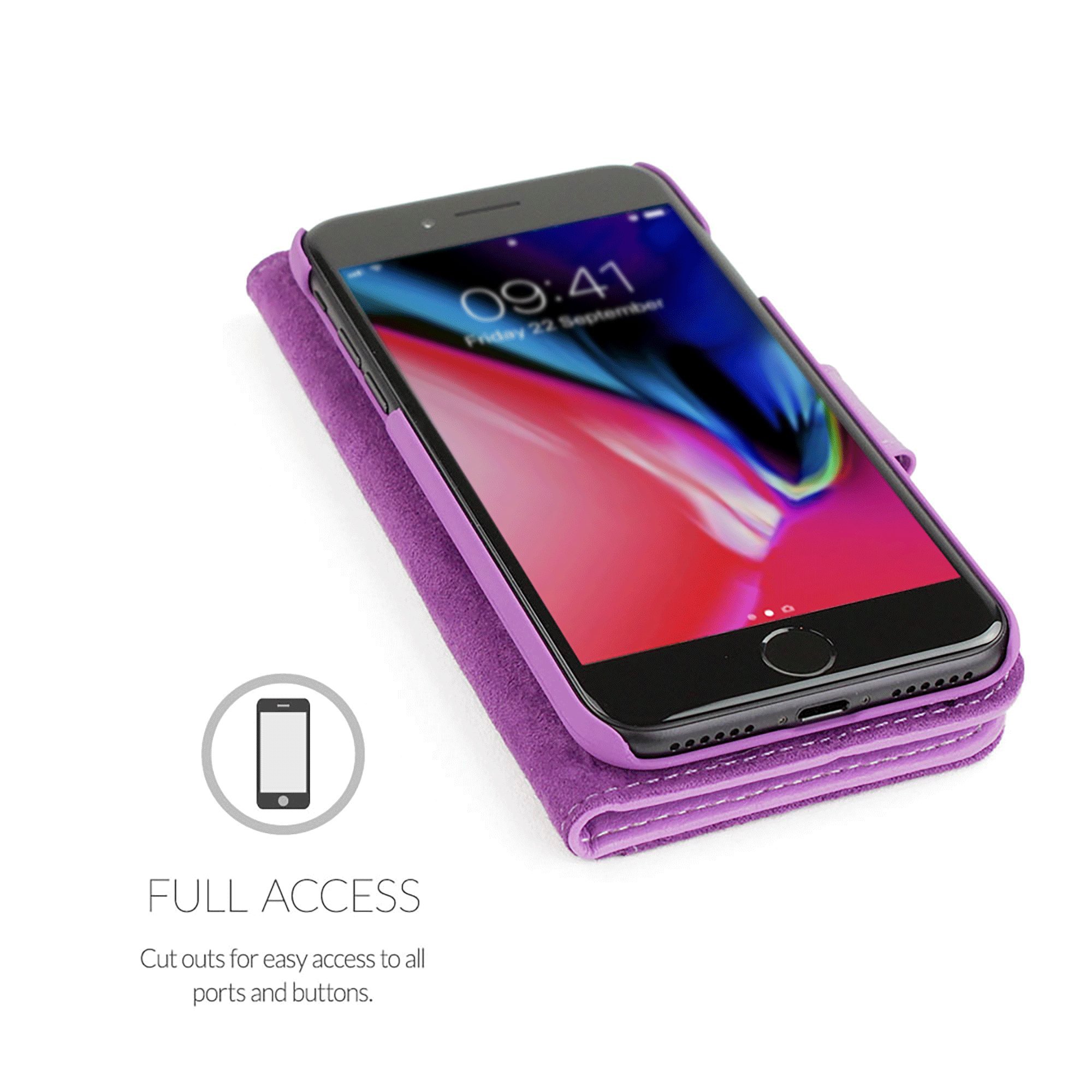 Premium Leather Wallet Case for iPhone SE 2022/2020, iPhone 8 & iPhone 7 – Slim Flip Cover with Card Slots & Kickstand Feature (Purple) | Perfect for Everyday Carry, Travel & Hands-Free Viewing