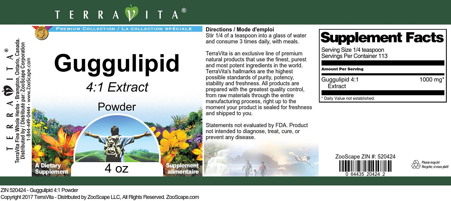 Guggulipid 4:1 Extract Powder (4 oz) - 100% Pure Herbal Supplement for Cholesterol Support & Weight Management | Natural Ayurvedic Remedy for Heart Health & Joint Care