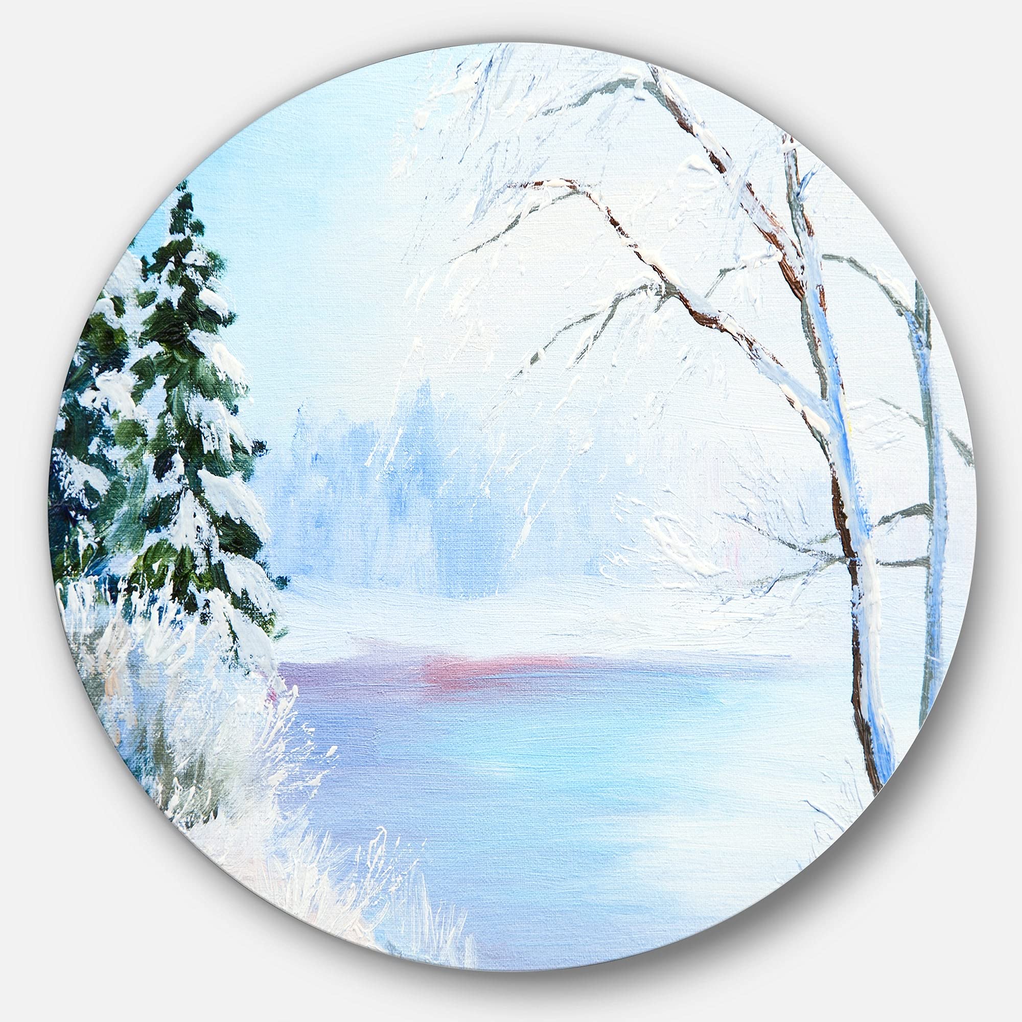 Frozen River Landscape Metal Wall Art - 29 Inch Round Disc for Home & Office Decor | Modern Large Wall Decor for Living Room, Bedroom, Entryway