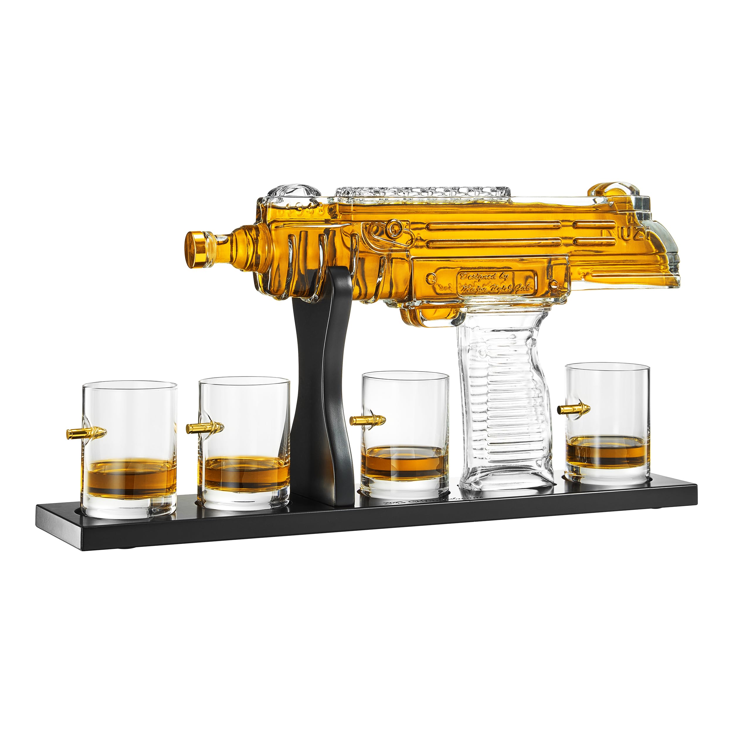 Uzi Submachine Gun Whiskey Decanter Set with 4 Glasses - Unique Gun-Themed Liquor Decanter & Glass Gift Set for Men - Perfect for Bourbon, Scotch & Whiskey Lovers - Great Shooting & Firearm Enthusiast Gift for Dad, Husband - Ideal for Birthday, Anniversary, Man Cave & Bar Decor