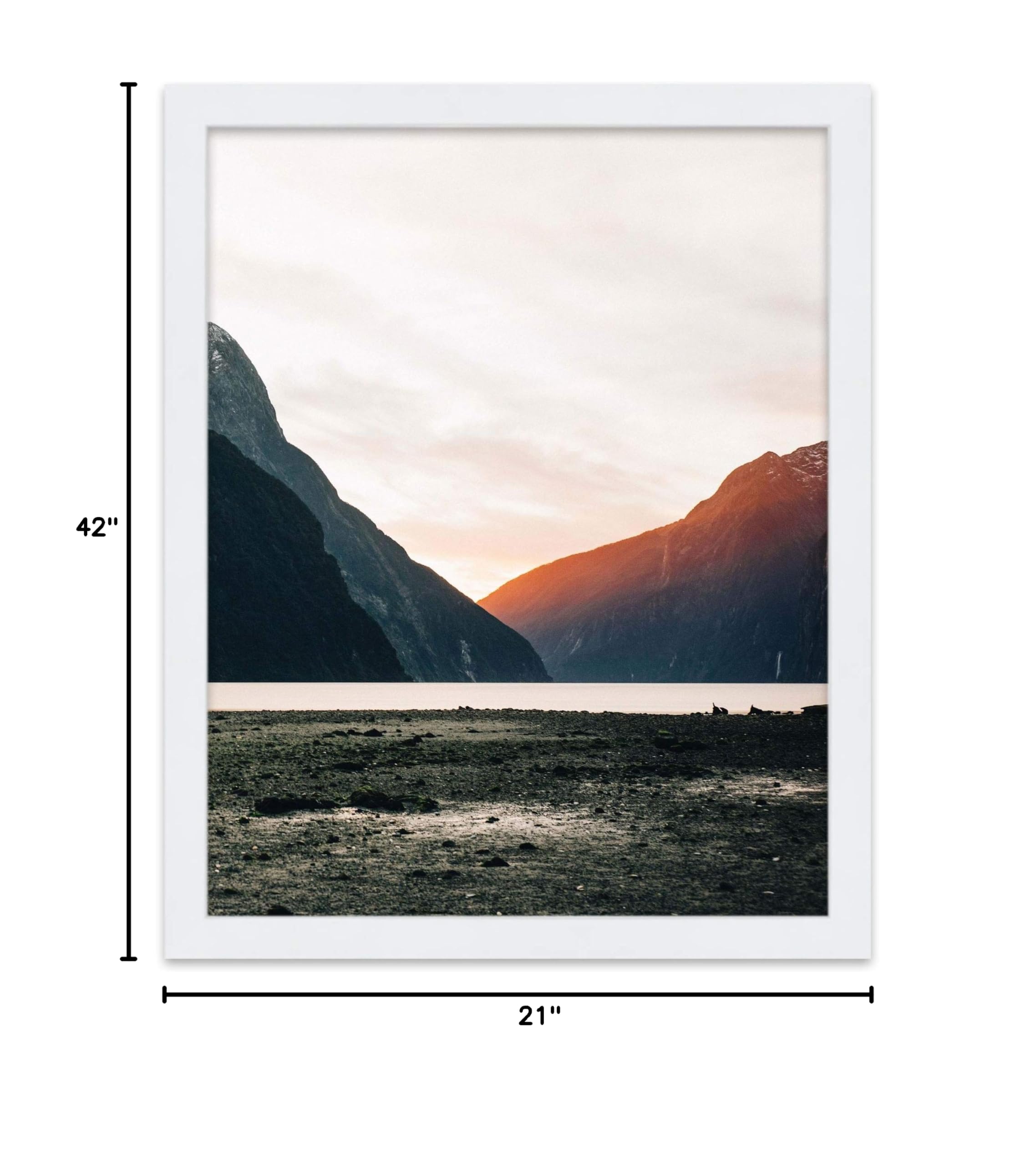 21x42 Inch White Solid Wood Picture Frame with UV Acrylic Shatter Guard & Acid-Free Backing - Perfect for Family Photos, Wall Decor, and Home Office Display