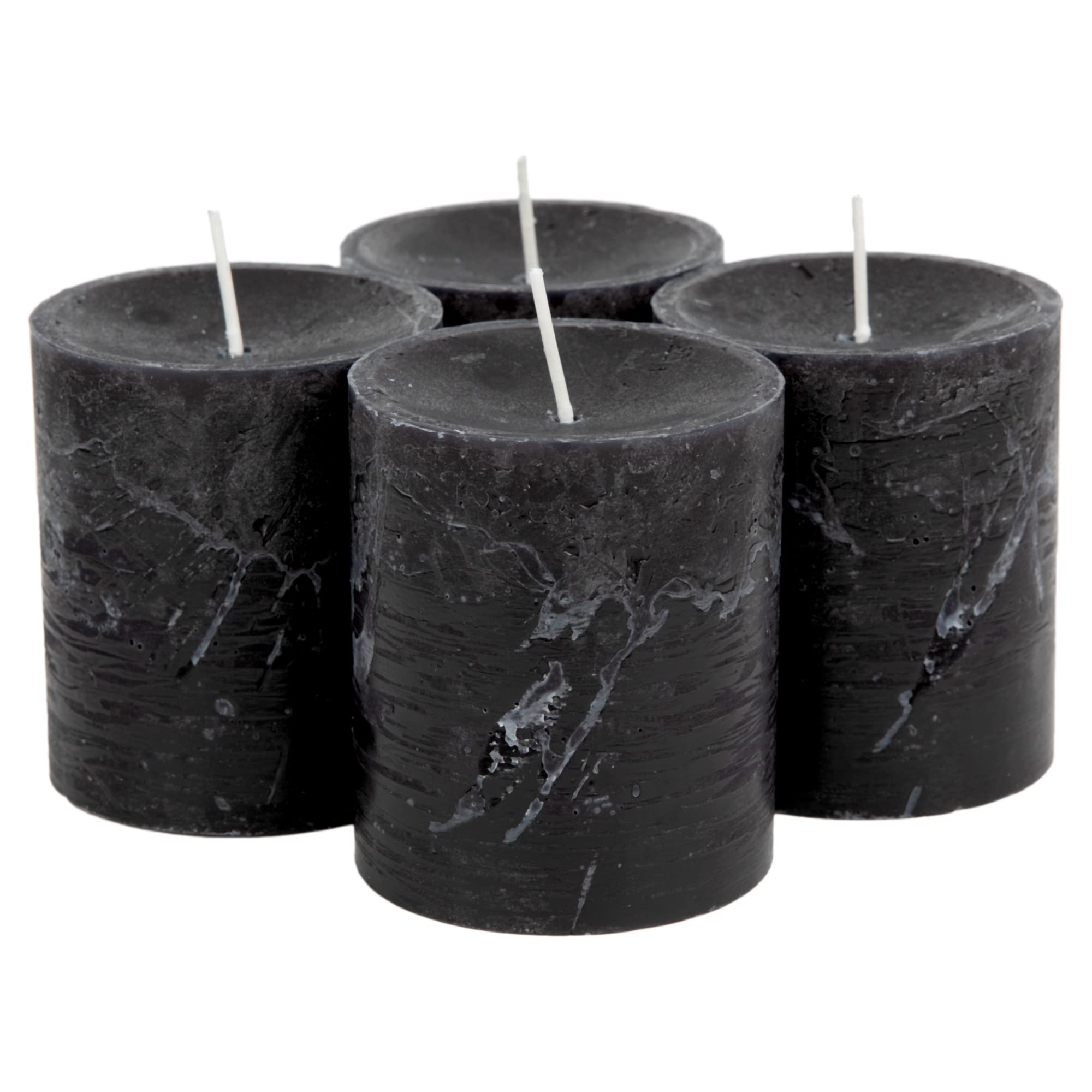SPAAS Rustic Black Pillar Candles - 4 Pack Unscented 2.8