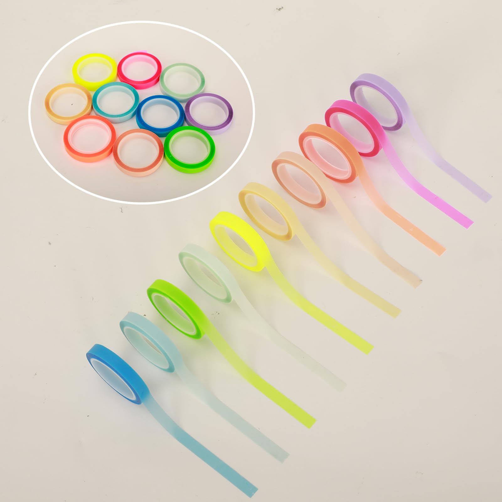 10 Rolls Removable Transparent Neon Highlighter Tape - 0.6x50cm Fluorescent Marking Stickers for Books, Notes & Documents - Colorful School & Office Supplies for Students, Teachers & Work (10 Vibrant Colors) - Perfect for Studying, Organizing & DIY Projects