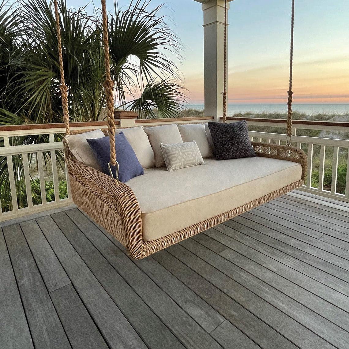 Amelia Hanging Daybed - Outdoor Patio Swing Bed with Canopy for Garden, Backyard, and Porch - Perfect for Relaxing, Lounging, and Napping