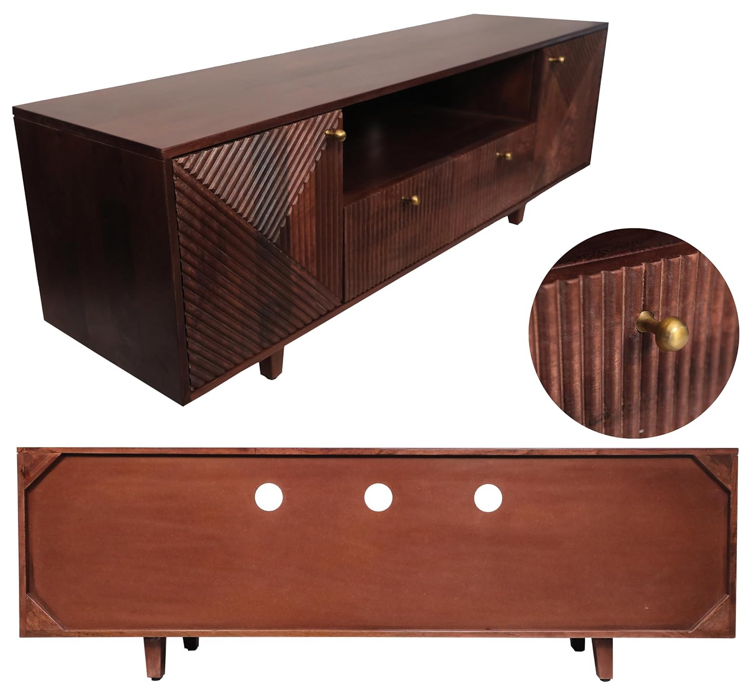 Corsica Sloan Mango Wood Console Table with Wheels - Rustic Mahogany TV Stand for Living Room, Entryway, or Bedroom Storage