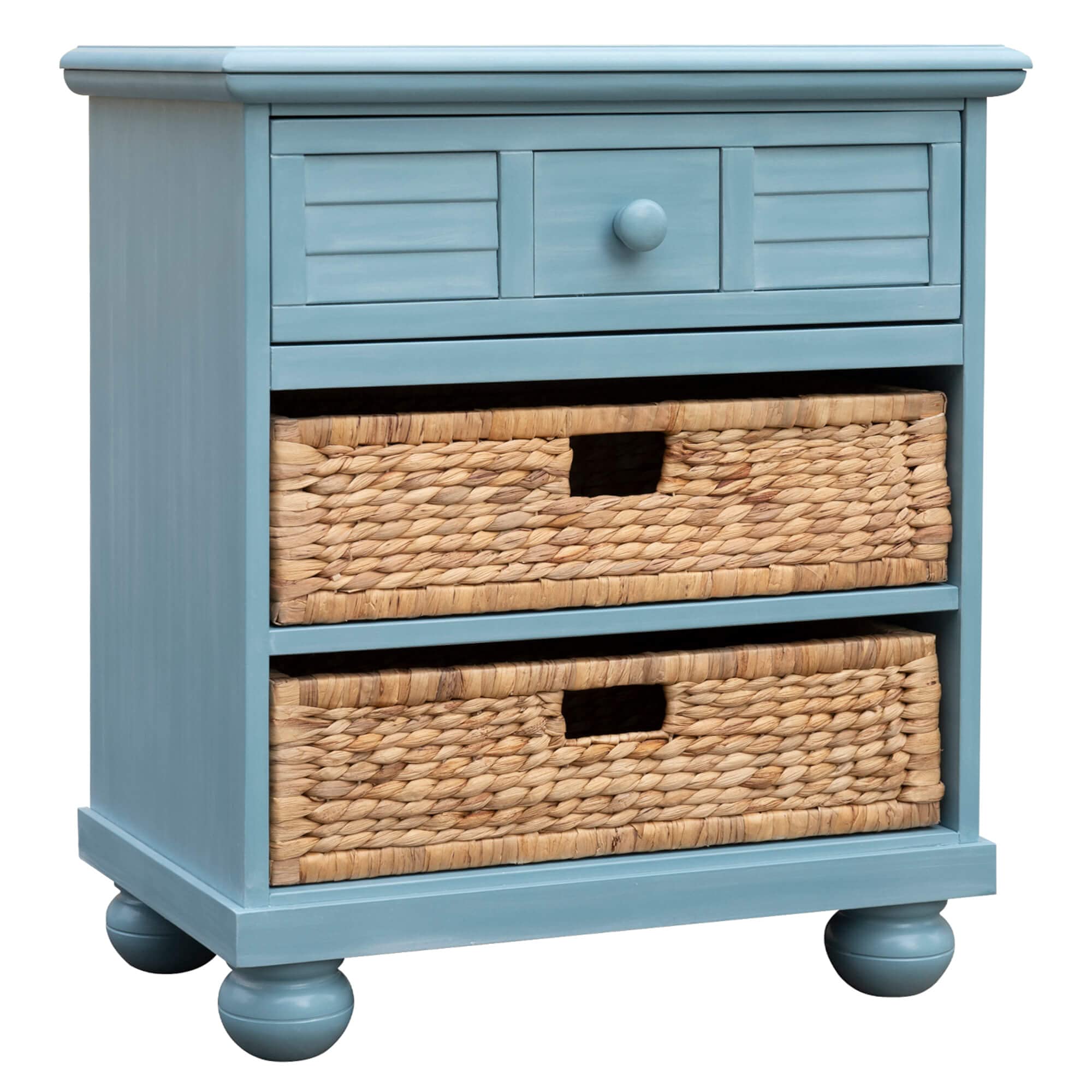 Sunset Trading Cool Breeze Nightstand with One Drawer & Two Baskets - Beach Blue Finish | Perfect for Bedroom, Guest Room or Beach House Decor