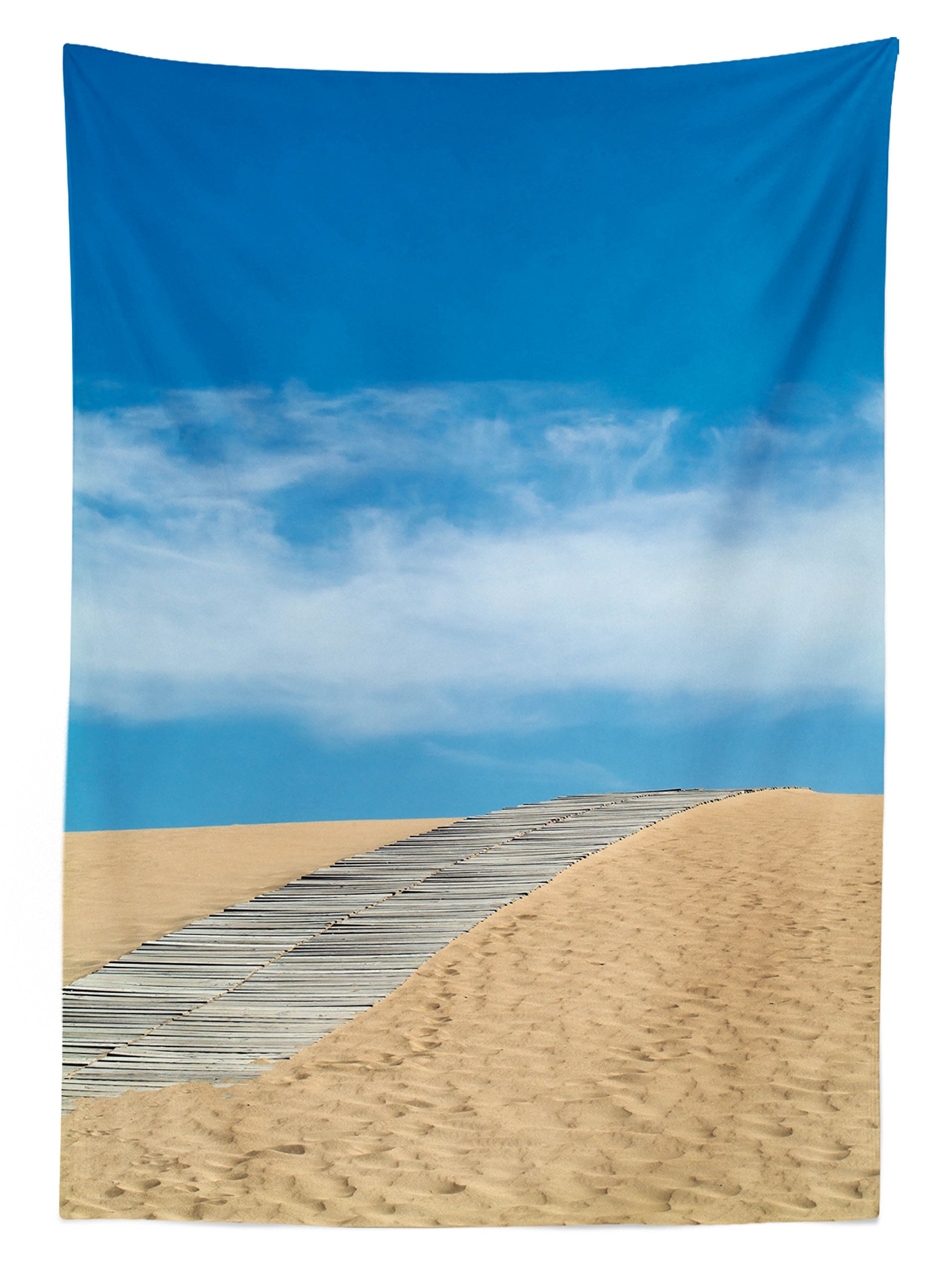 Ambesonne Beach Themed Outdoor Tablecloth - Wooden Path Over Sand Dune Design, Washable Picnic Table Cover 58x84 Inches, Cream Blue - Perfect for Beach Parties, Picnics, Outdoor Dining & Photography Backdrops