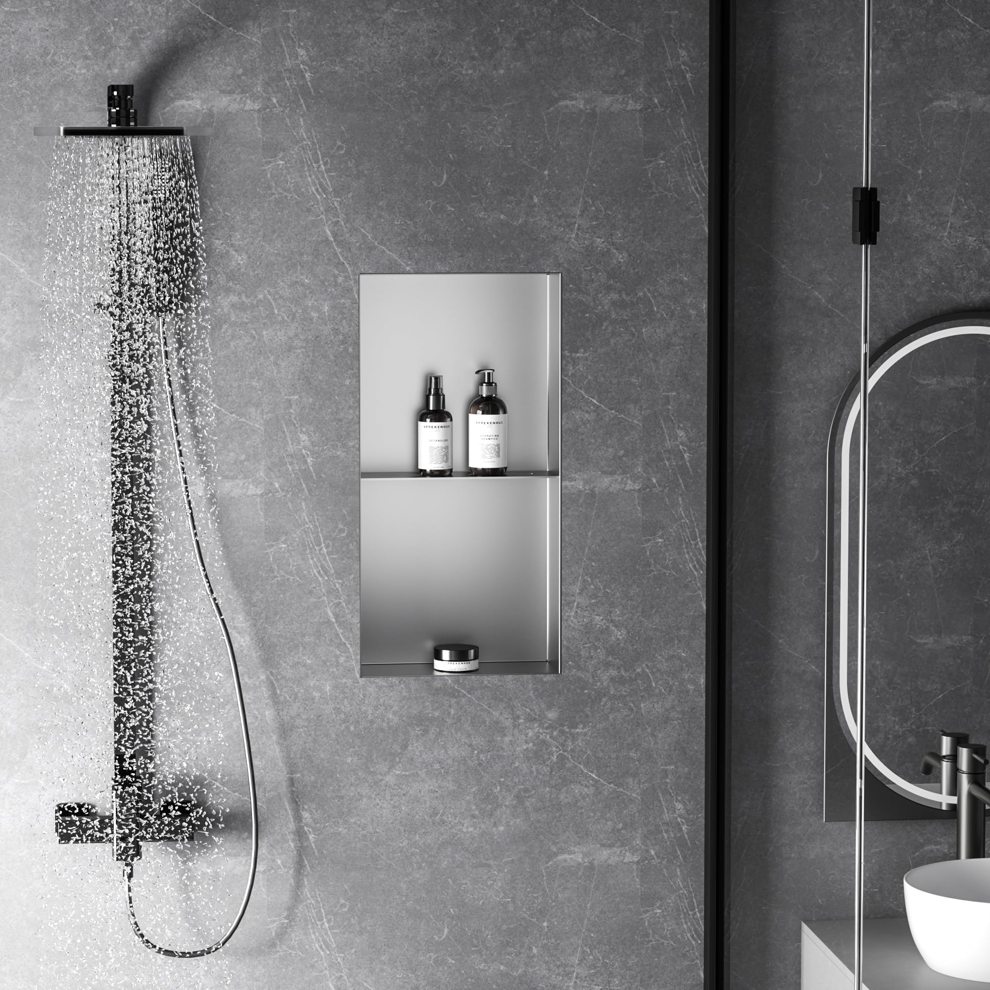 24x12 Inch Brushed Stainless Steel Shower Niche - Waterproof Bathroom Recessed Storage Shelf for Shampoo, Soap & Toiletries | Perfect for Modern Showers & Bathroom Organization