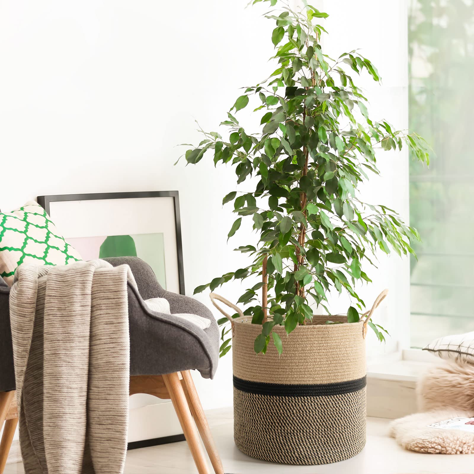 CHICVITA Extra Large Jute Storage Basket with Handles - 16