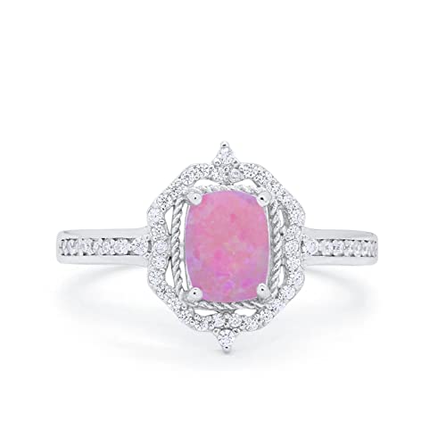14K White Gold Lab Created Pink Opal