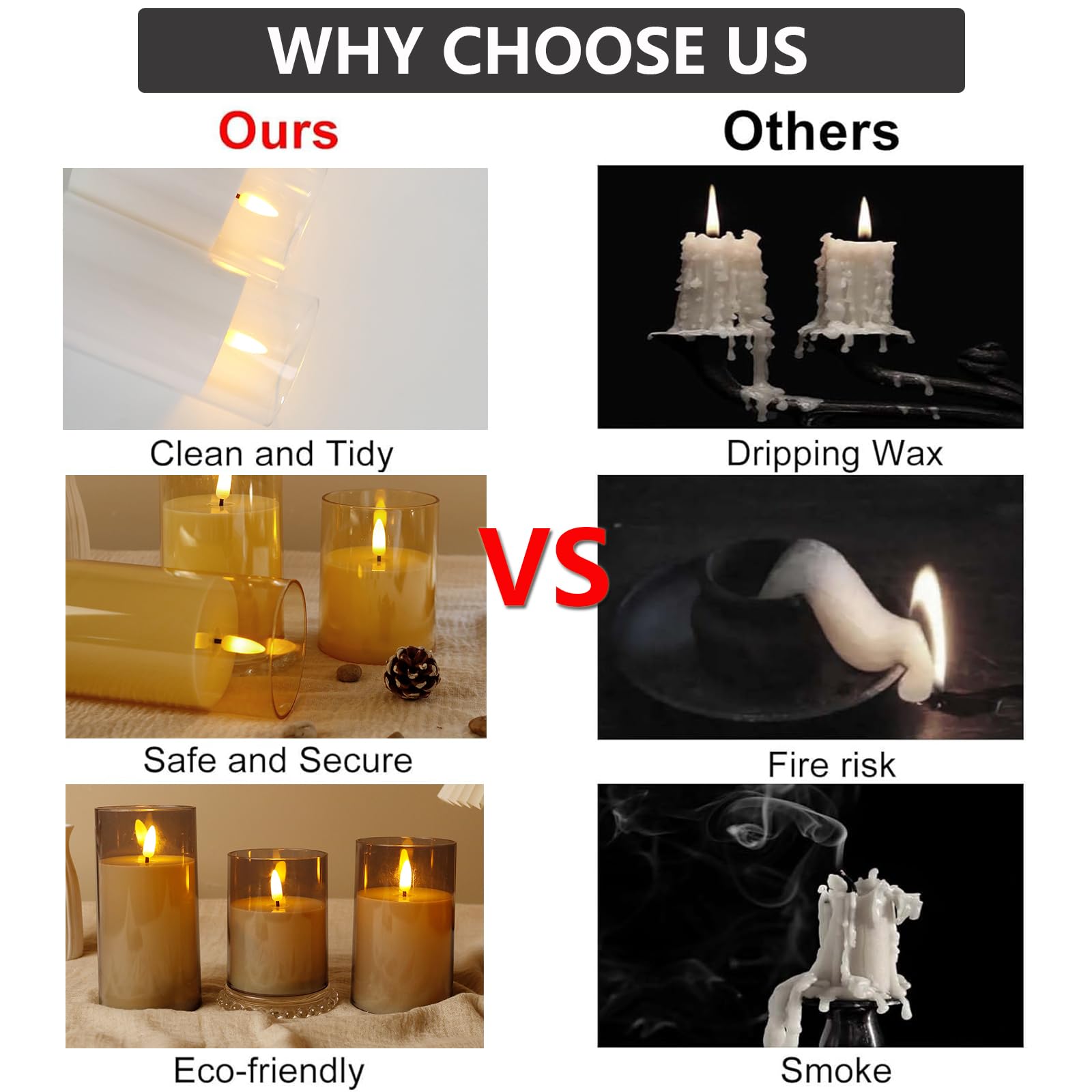 3 Pack Amber Flameless LED Candles - Battery Operated Clear Acrylic Pillar Candles with Remote & Timer for Wedding, Party, Birthday Decorations - Perfect for Home, Hotel, Restaurant & Romantic Ambiance
