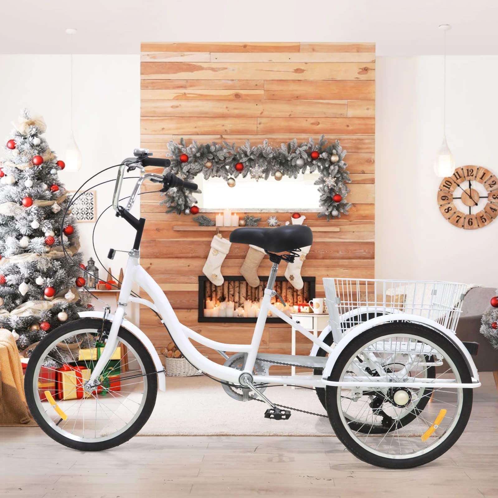 Adult Mountain Tricycle - 3 Wheel Bike with Cargo Basket for Seniors, Women & Men - 7-Speed 20-Inch Wheels for Outdoor Riding, Grocery Shopping & Leisure Cycling