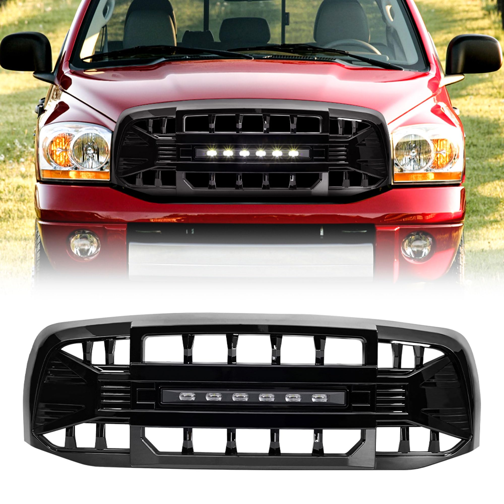2006-2008 Dodge Ram 1500 & 2006-2009 Ram 2500/3500 LED Off-Road Grille Guard - Gloss Black Heavy Duty Front Bumper Protection for Off-Roading, Truck Shows & Night Driving
