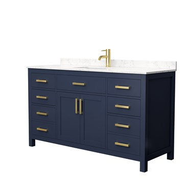 60-Inch Single Sink Bathroom Vanity in Dark Blue - Modern Farmhouse Style with Soft-Close Doors & Marble Countertop - Perfect for Master Bath, Guest Bath, or Powder Room Remodel