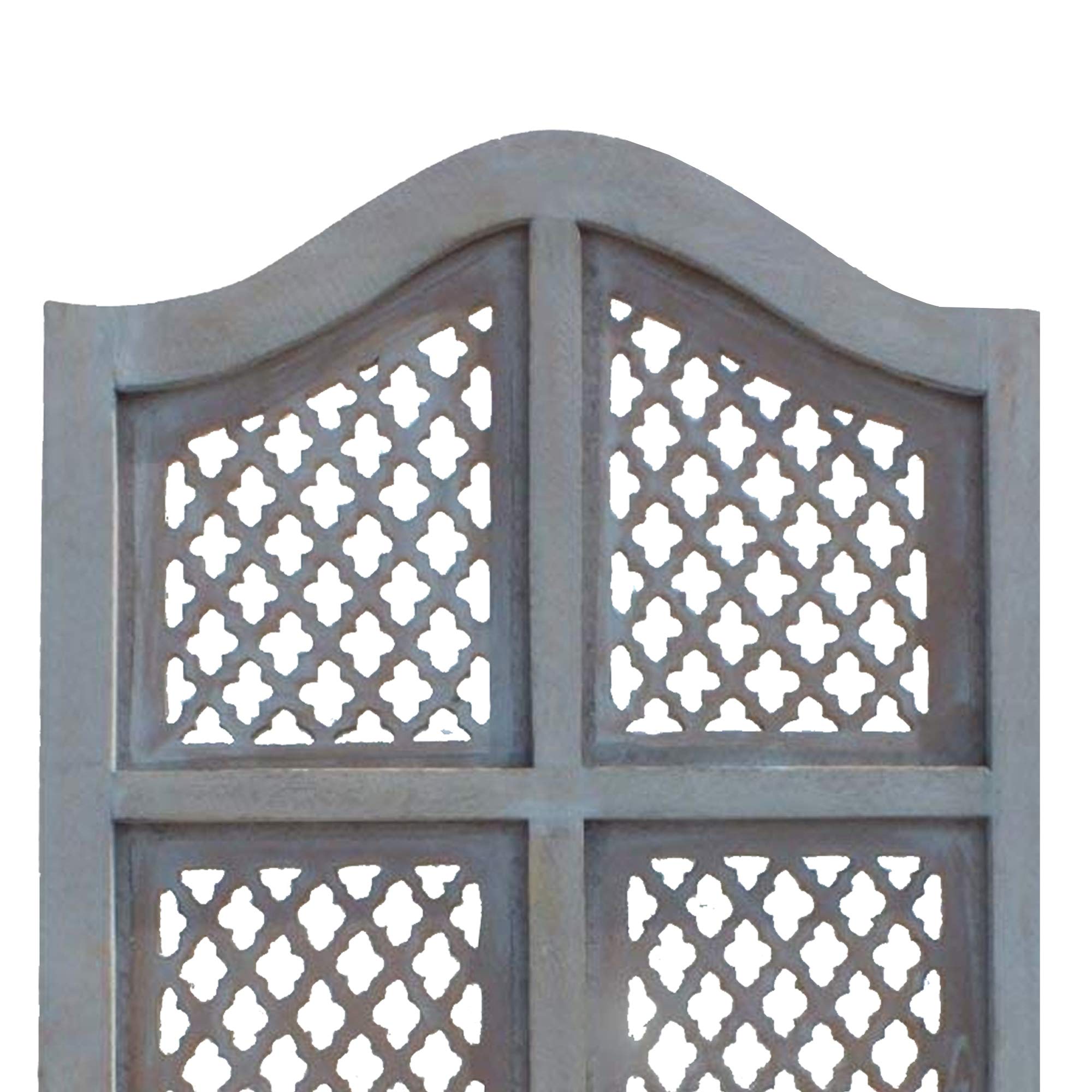 TUP The Urban Port 3-Panel Wooden Room Divider with Traditional Carvings & Cutouts - Blue Privacy Screen for Home, Office, Studio or Event Decoration