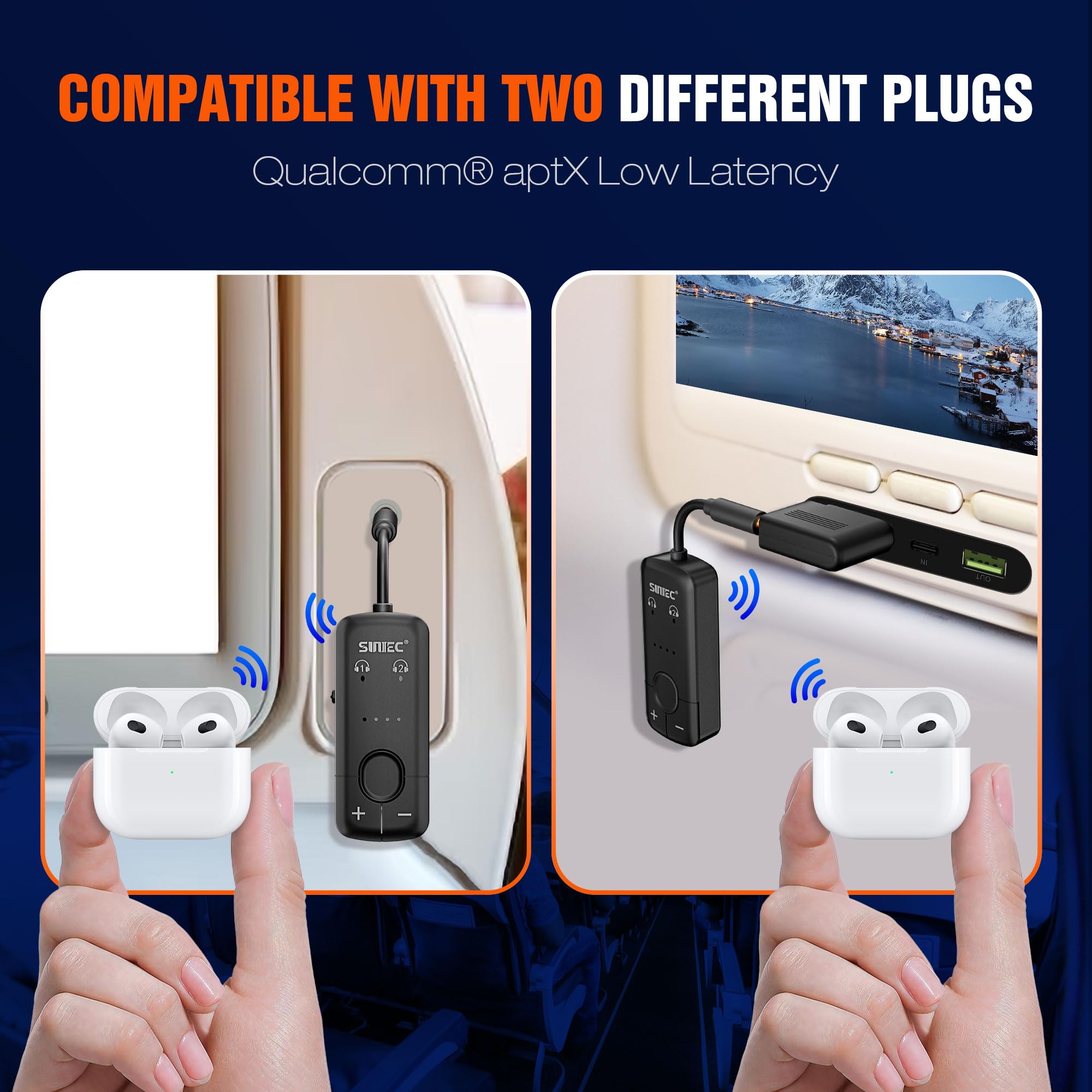 2025 Upgraded Premium Airplane Bluetooth 5.3 Adapter - Wireless Headphone Transmitter for Air Travel, Supports Dual AirPods & 3.5mm AUX - Perfect for Airlines, Gym, Tablets, TV & Travel Accessories