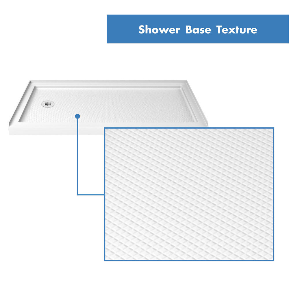 DreamLine Duet 34x60x74.75 Inch Semi-Frameless Bypass Shower Door - Brushed Nickel Finish with Left Drain White Base | Perfect for Modern Bathroom Renovations & Space-Saving Designs
