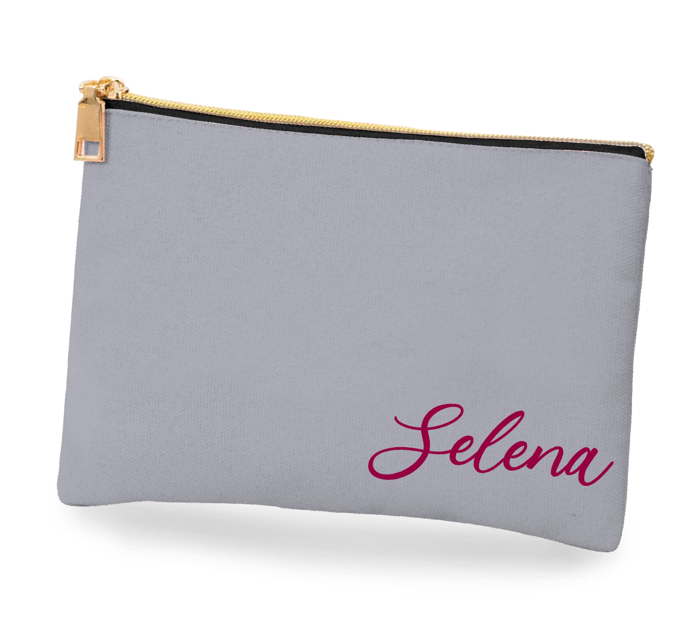 Custom Personalized Cosmetic Bag for Women - Monogrammed Makeup Pouch with Zipper - Travel Toiletry Case in Grey | Perfect for Travel, Gym & Daily Organizer