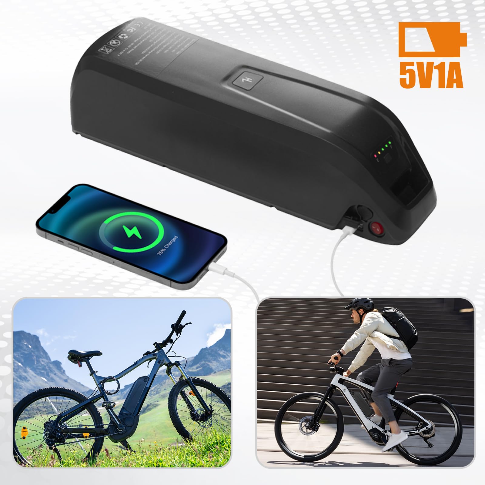 48V 15AH Lithium Electric Bike Battery with 40A BMS - Compatible with 500W 750W 1000W 1200W 1500W Ebike Motors - USB Output, Safety Lock & LED Display - Perfect for Electric Motorcycles, Tricycles & Mountain Bikes - Ideal for Commuting, Off-Road Adventures & Urban Riding